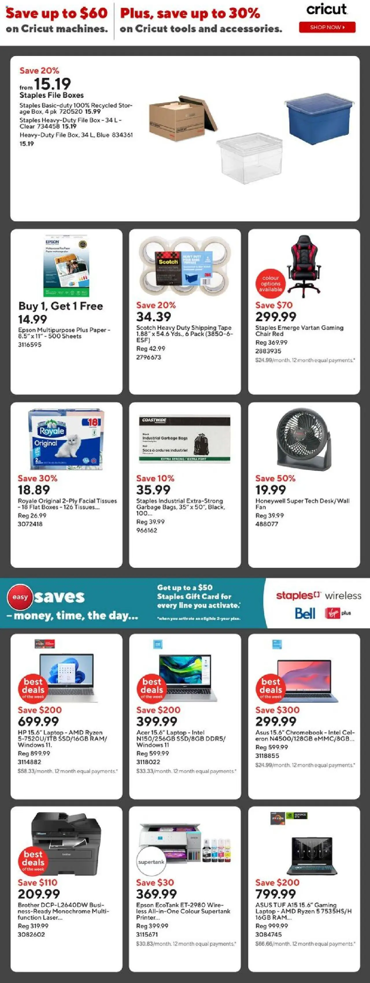 Staples flyer valid from 03.10.2025 | Page: 2 | Products: Printer, Chair, Box