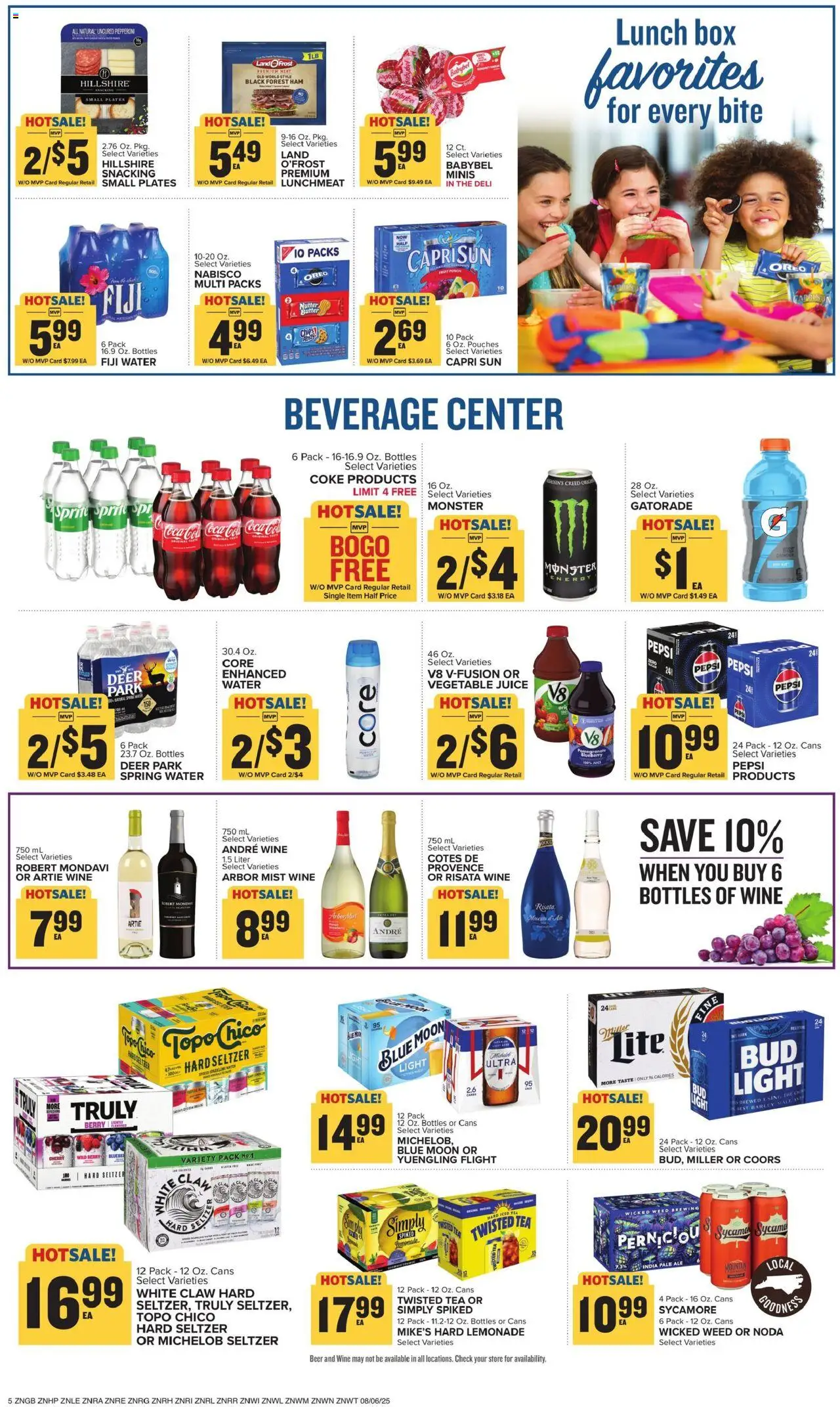 Food Lion Weekly Ad - valid from 06.08.2025 | Page: 5 | Products: Box, Ham, Wine, Water
