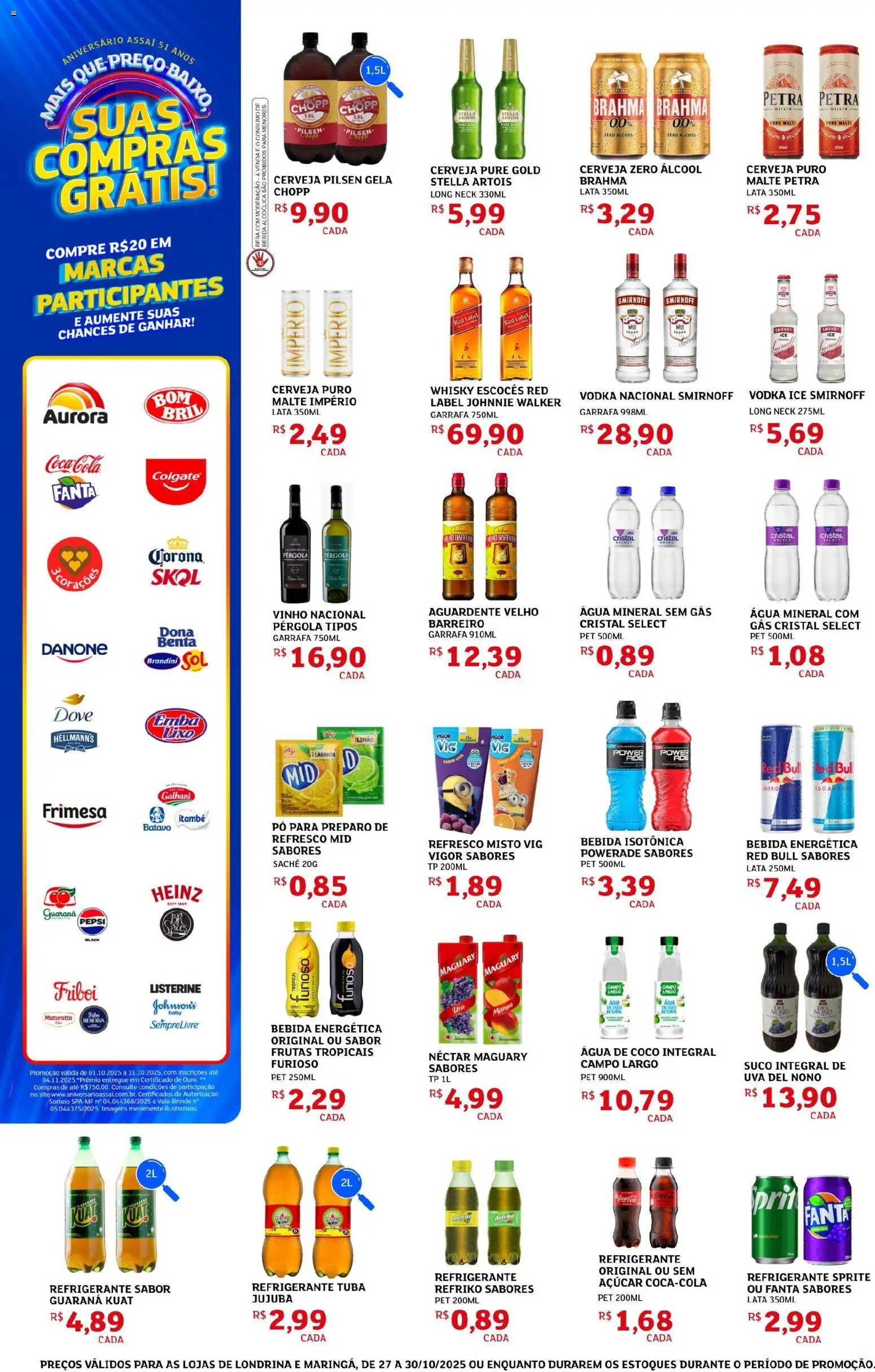 Assaí Atacadista Folheto - válido de 27.10.2025 | Página: 6 | Produtos: Água de coco, Whisky, Vodka, Refrigerante