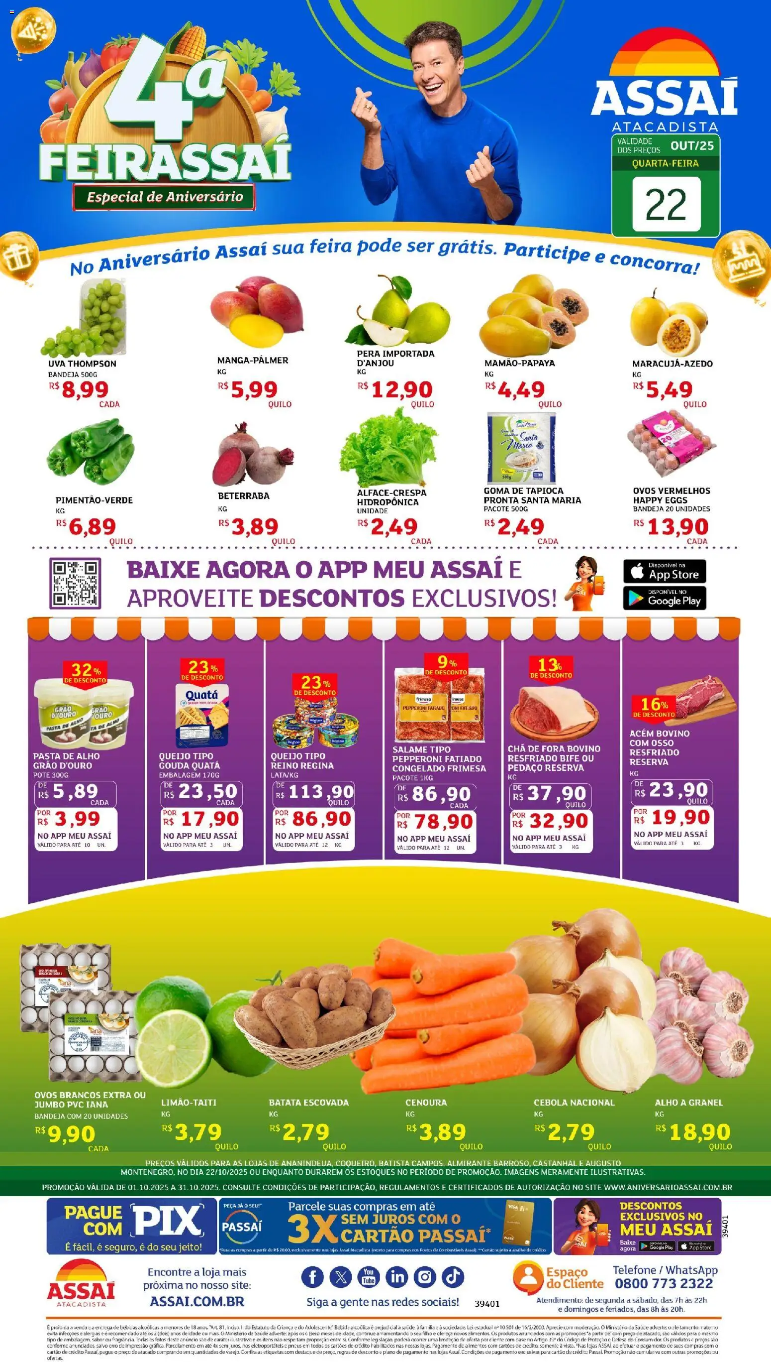 Assaí Atacadista Folheto - válido de 22.10.2025 | Página: 1 | Produtos: Tapioca, Pasta, Base, Batata