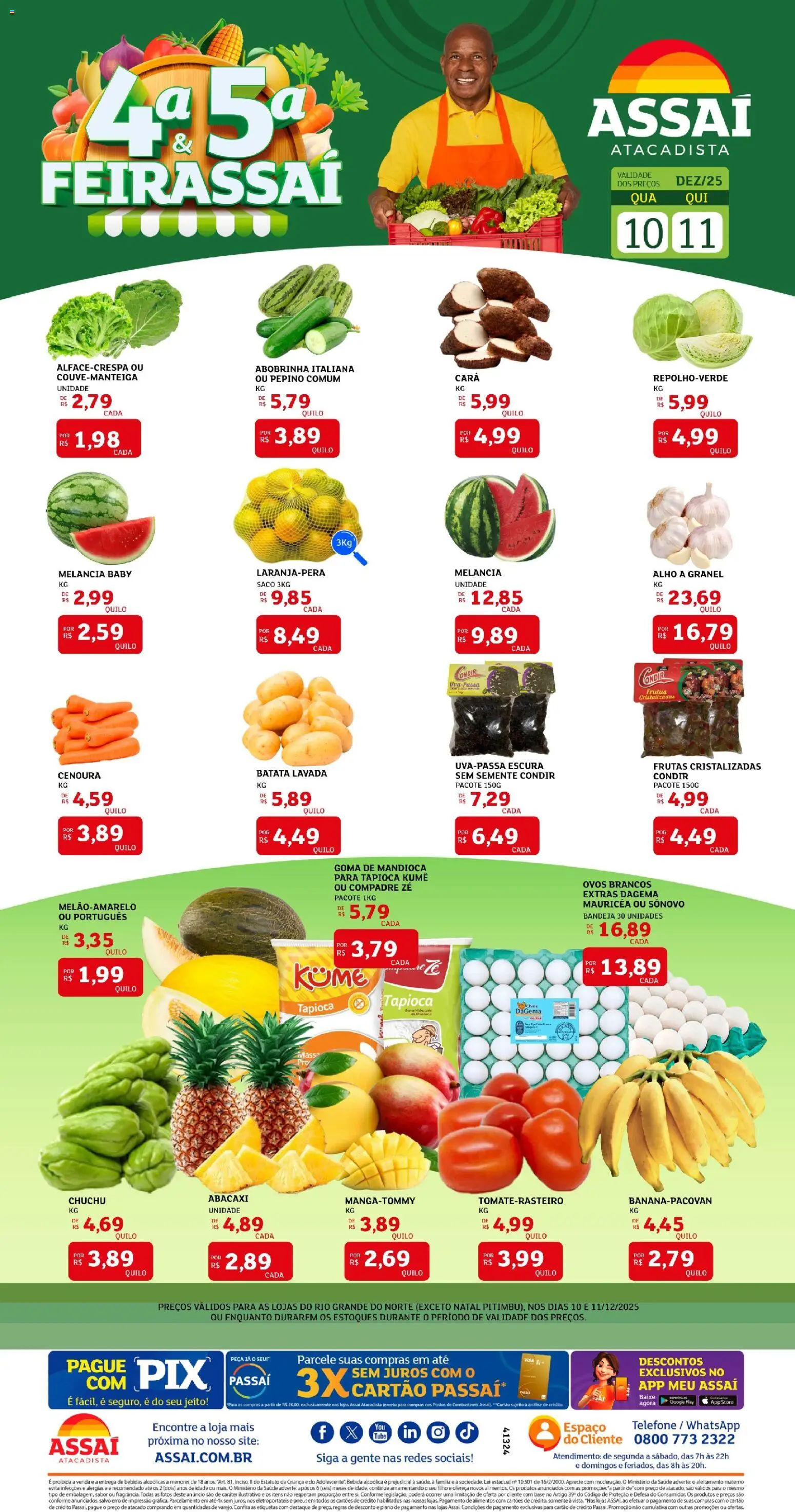 Assaí Atacadista Folheto - válido de 10.12.2025 | Página: 1 | Produtos: Mandioca, Pneus, Bebida, Batata