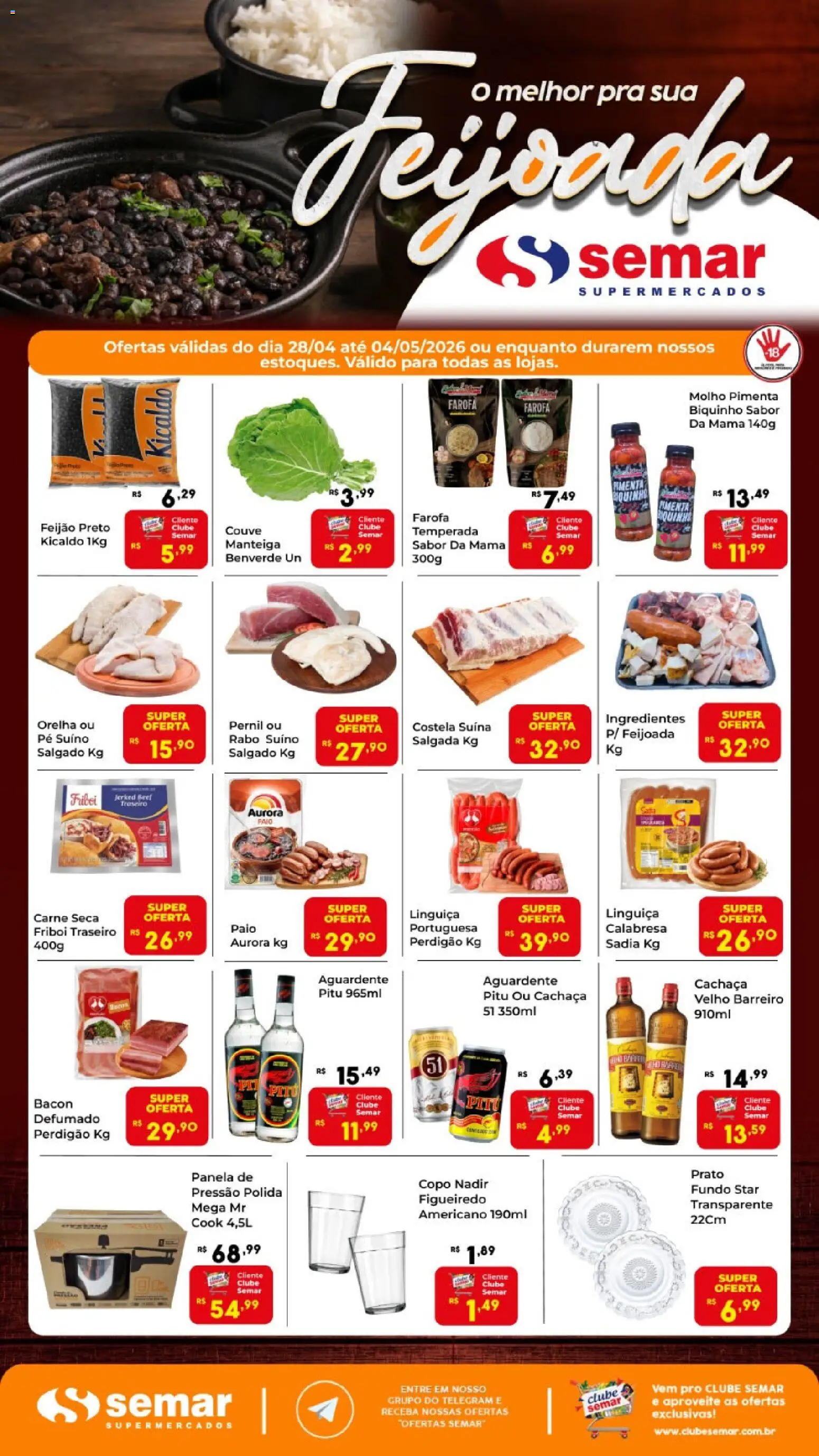 Semar Supermercado Folheto - válido de 28.04.2026 | Página: 1 | Produtos: Feijão, Manteiga, Carne, Couve