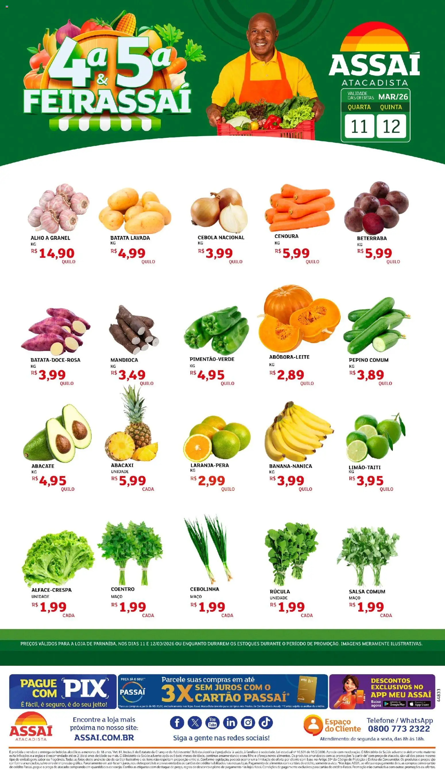 Assaí Atacadista Folheto - válido de 11.03.2026 | Página: 1 | Produtos: Cebola, Abacaxi, Cenoura, Batata
