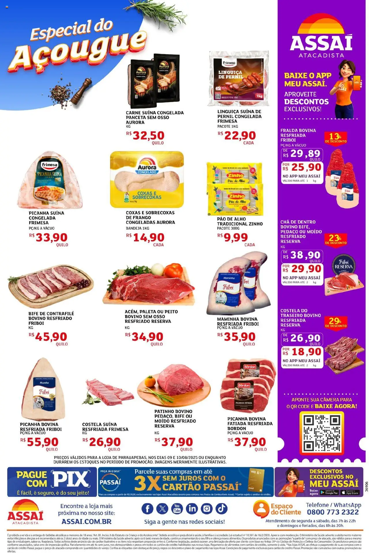 Assaí Atacadista Folheto - válido de 09.08.2025 | Página: 3 | Produtos: Maminha, Picanha, Base, Frango