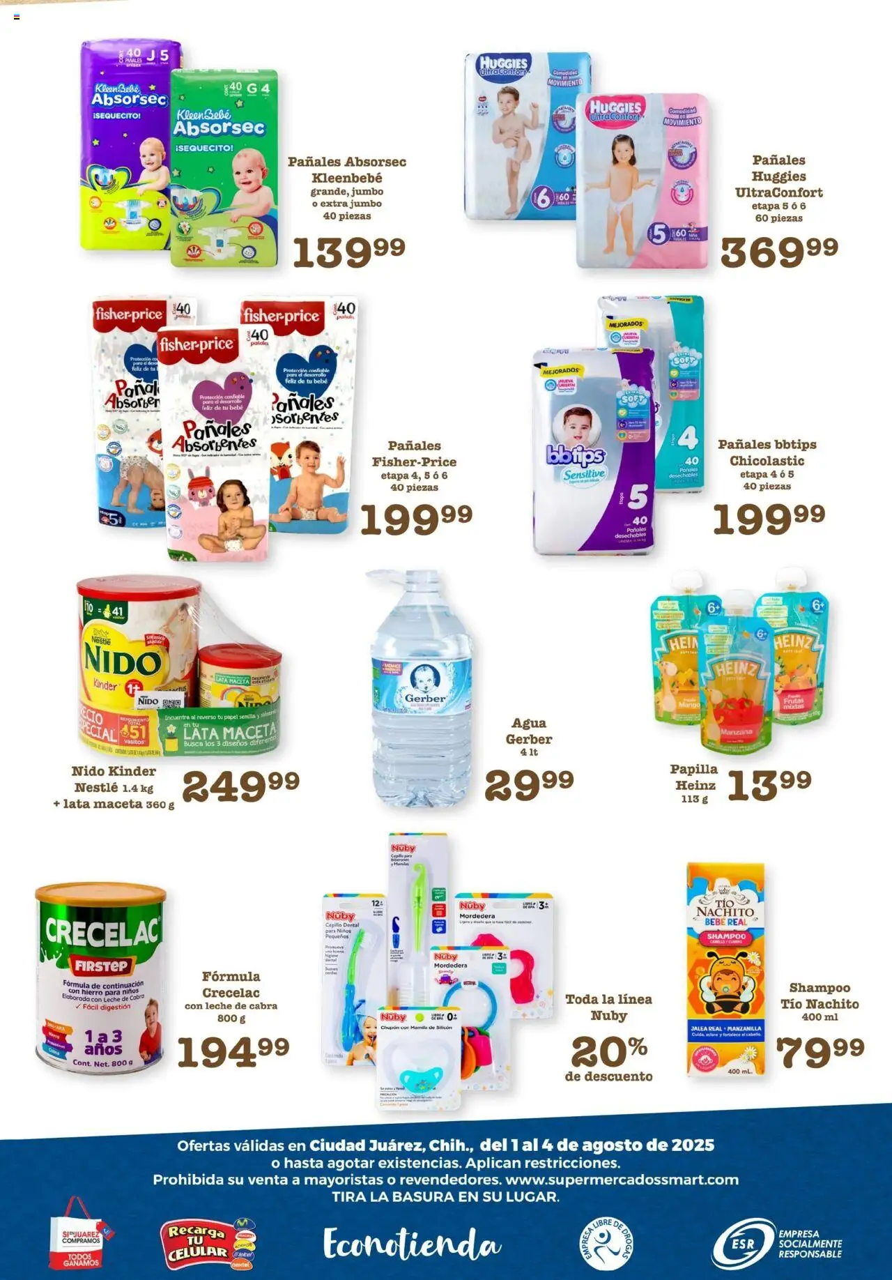 Nuevas ofertas de S-Mart válidas en toda la República Mexicana desde el 01.08.2025. ¡Encuentra las mejores ofertas en S-Mart - Folleto de Feria - Juarez! | Página: 6 | Productos: Azúcar, Cepillo, Agua, Leche