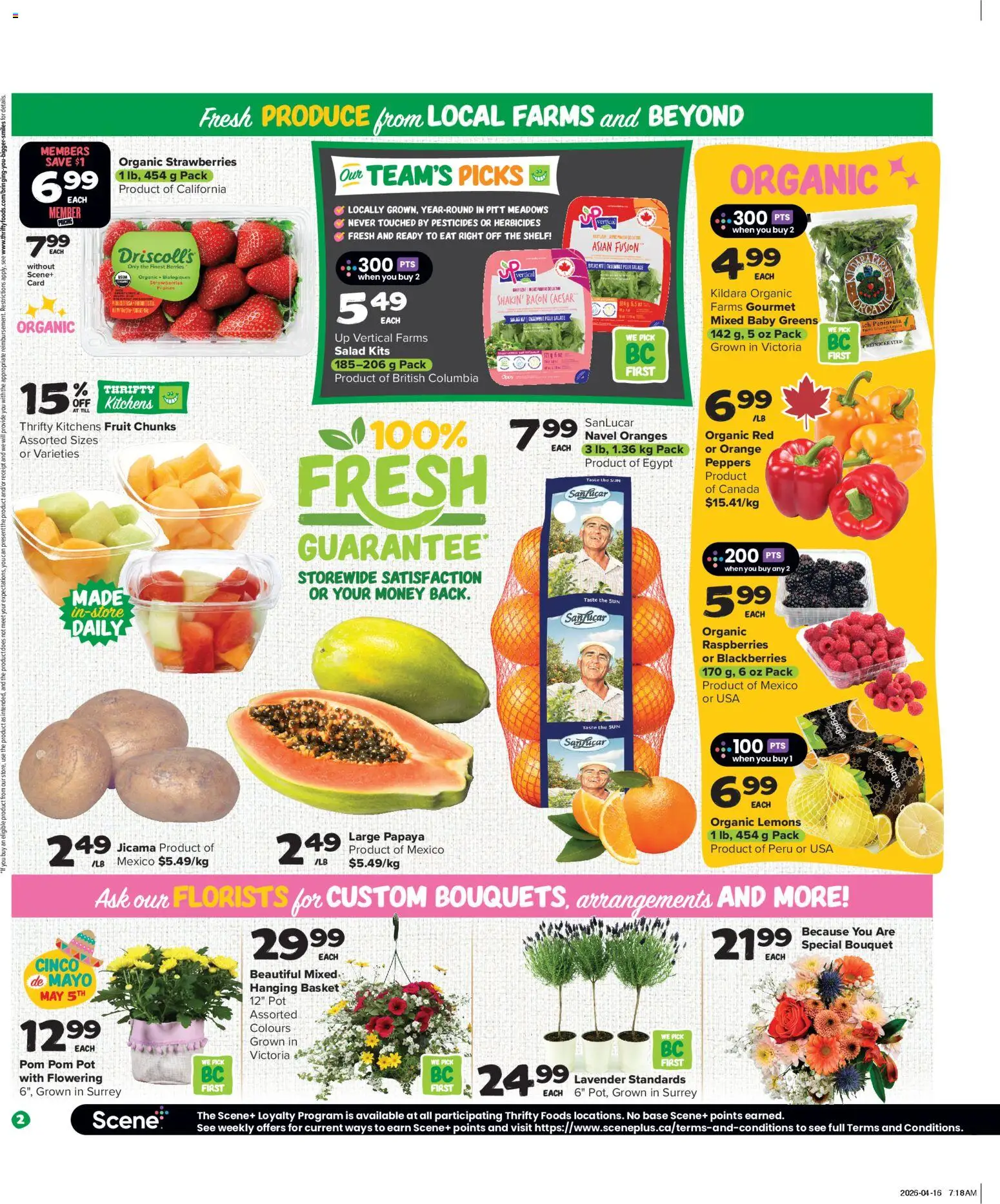 Thrifty Foods flyer valid from 30.04.2026 | Page: 3 | Products: Strawberries, Shelf, Basket, Oranges