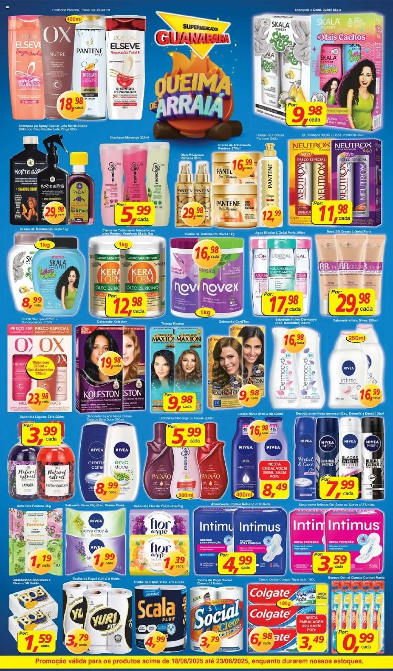Supermercados Guanabara Folheto - válido de 18.06.2025 | Página: 8 | Produtos: Shampoo, Óleo, Creme para pentear, Absorvente