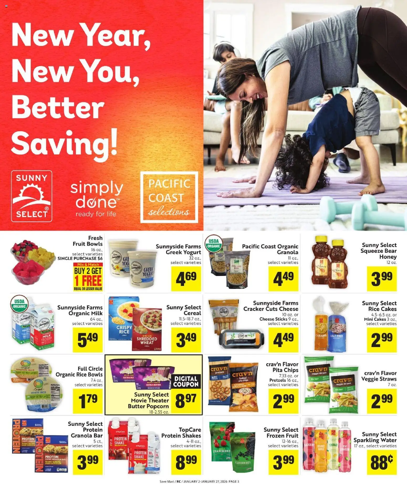 Save Mart More Deals Across the Store - valid from 02.01.2026 | Page: 3 | Products: Milk, Yogurt, Rice, Chips