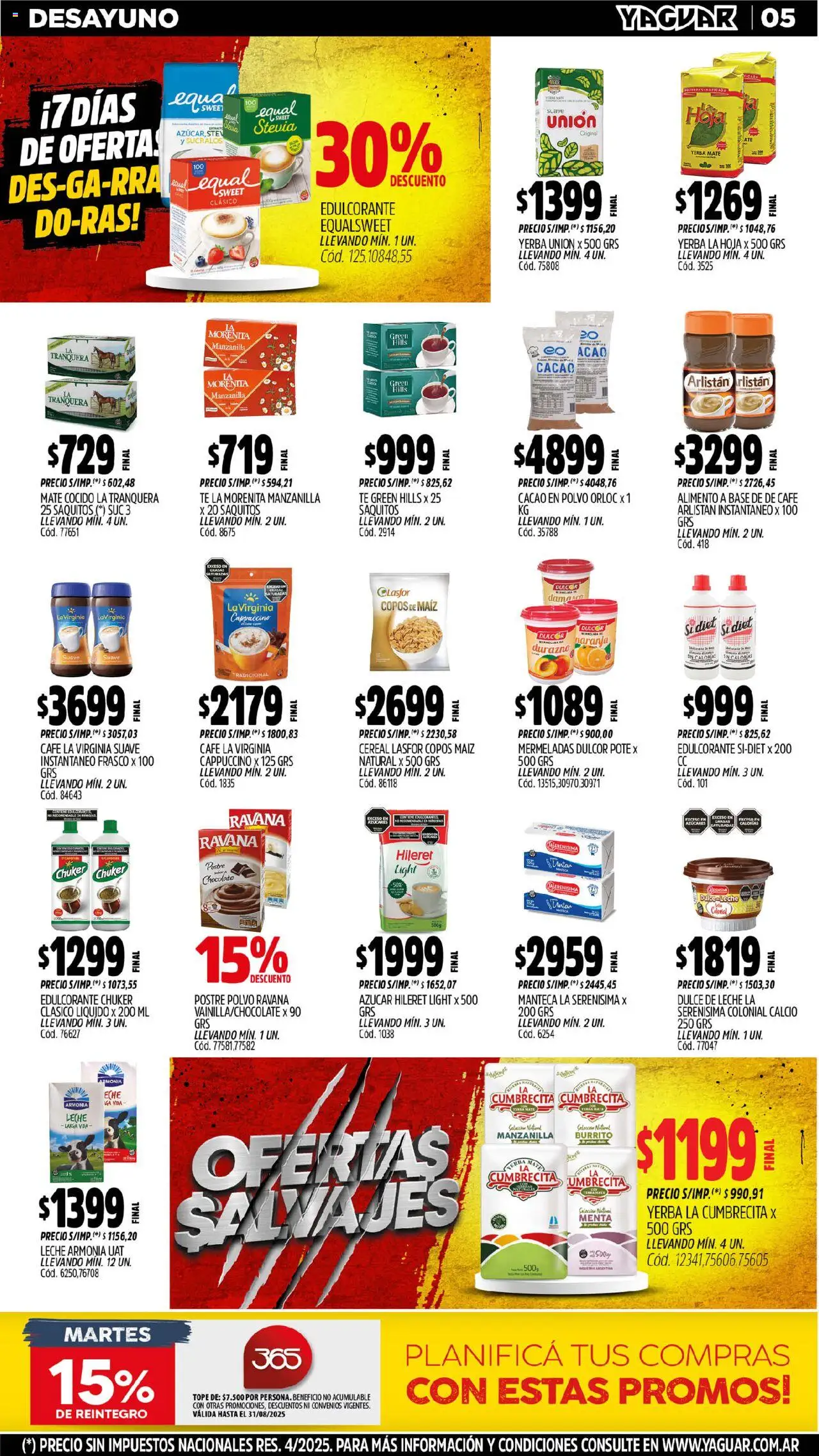 Yaguar - San Juan │ válido desde el 04.08.2025 | Página: 5 | Productos: Frasco, Leche, Té, Mate cocido