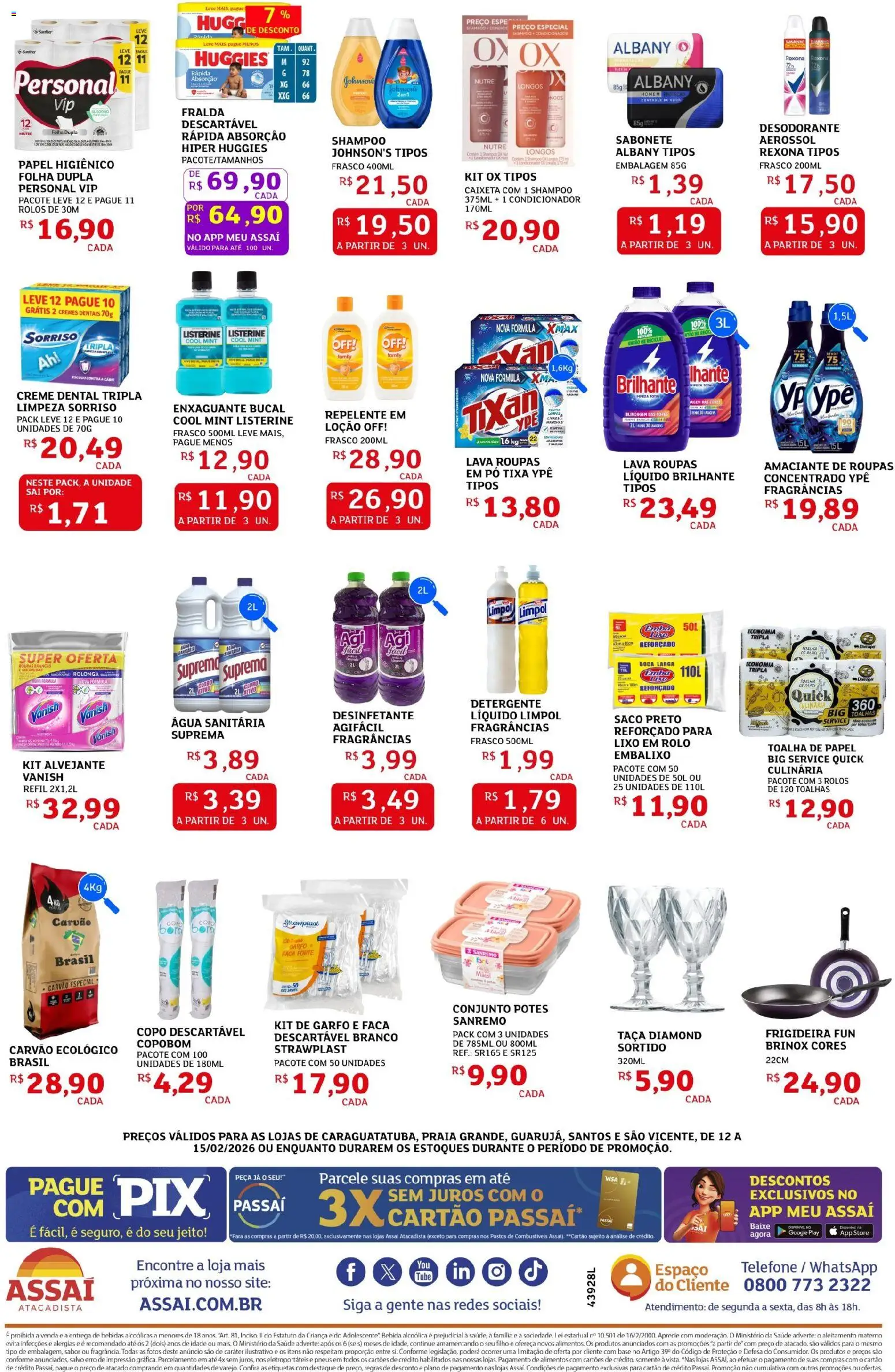 Assaí Atacadista Folheto - válido de 12.02.2026 | Página: 4 | Produtos: Shampoo, Rolo, Detergente, Telefone