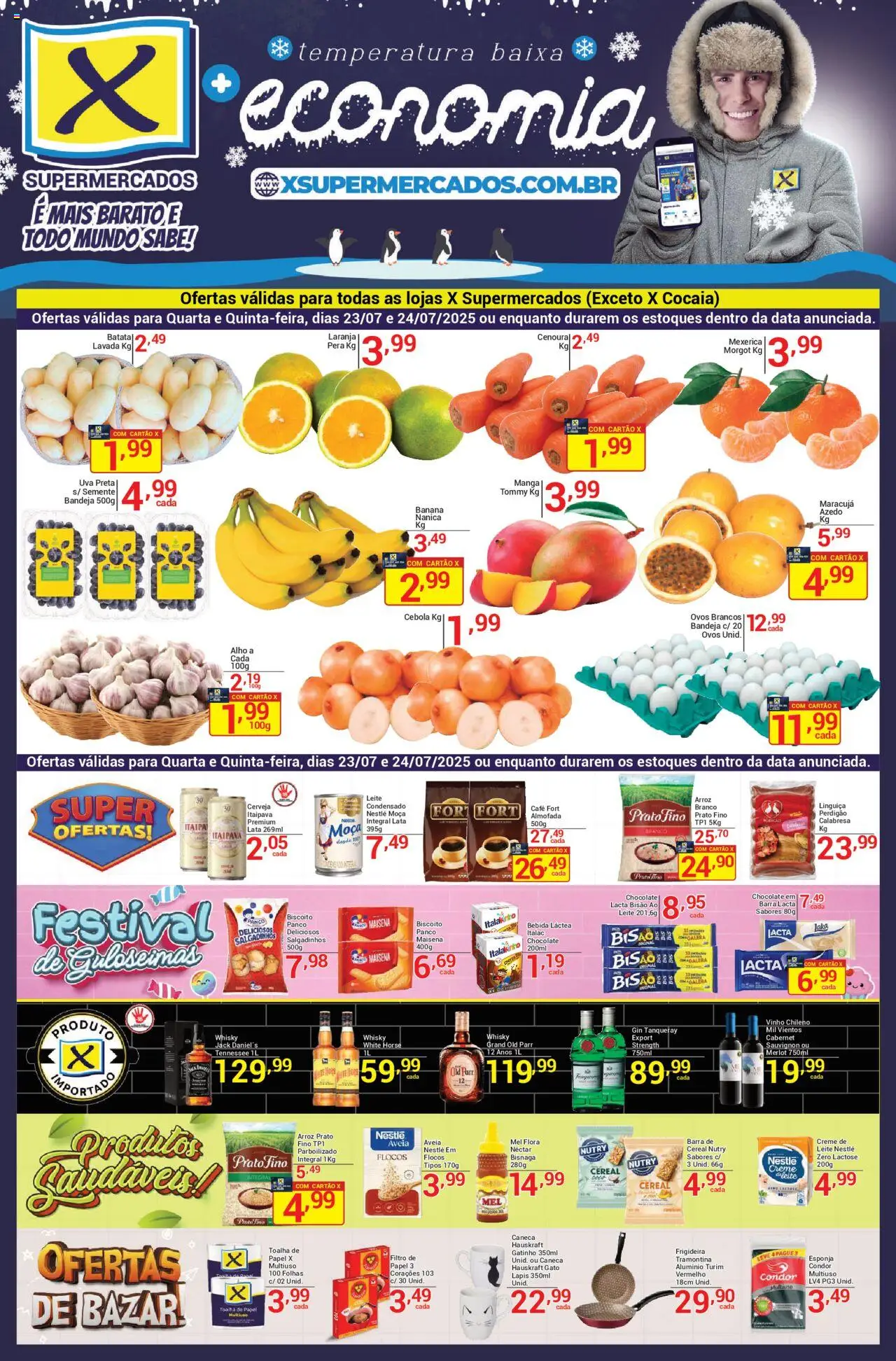 X Supermercados Folheto - válido de 23.07.2025 | Página: 1 | Produtos: Pera, Almofada, Café, Bandeja
