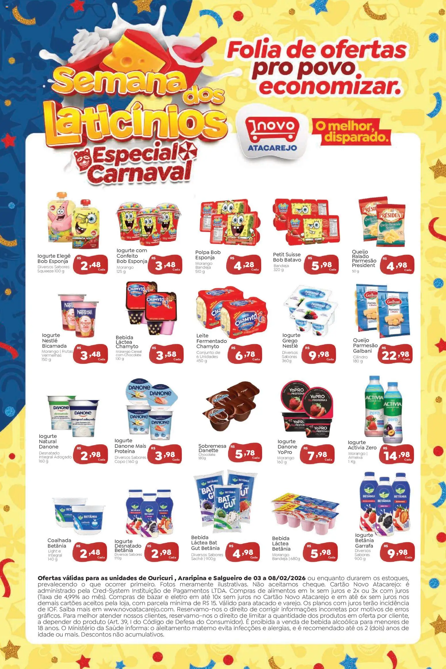 Novo Atacarejo Folheto - válido de 03.02.2026 | Página: 1 | Produtos: Esponja, Leite, Queijo, Parmesão