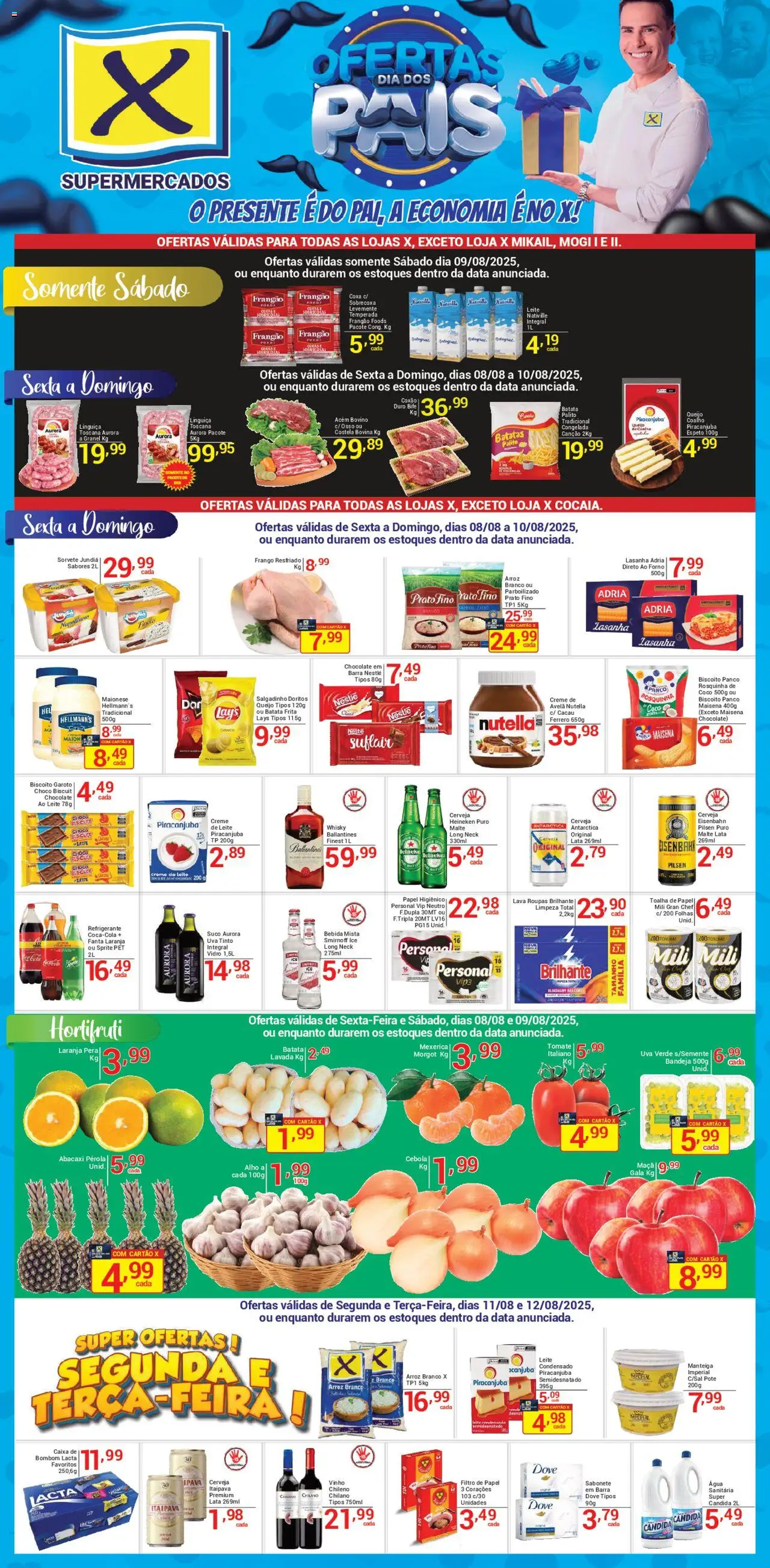 X Supermercados Folheto - válido de 08.08.2025 | Página: 1 | Produtos: Leite, Manteiga, Chocolate, Cerveja