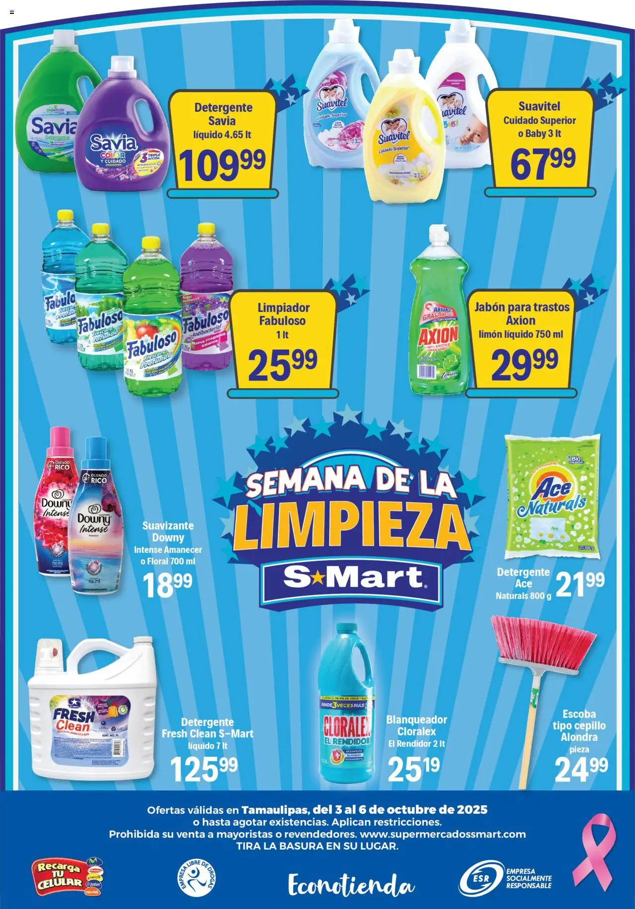 Nuevas ofertas de S-Mart válidas en toda la República Mexicana desde el 03.10.2025. ¡Encuentra las mejores ofertas en S-Mart - Folleto - Reynosa (y Rio Bravo)! | Página: 6 | Productos: Detergente, Cepillo, Suavizante, Fragancia