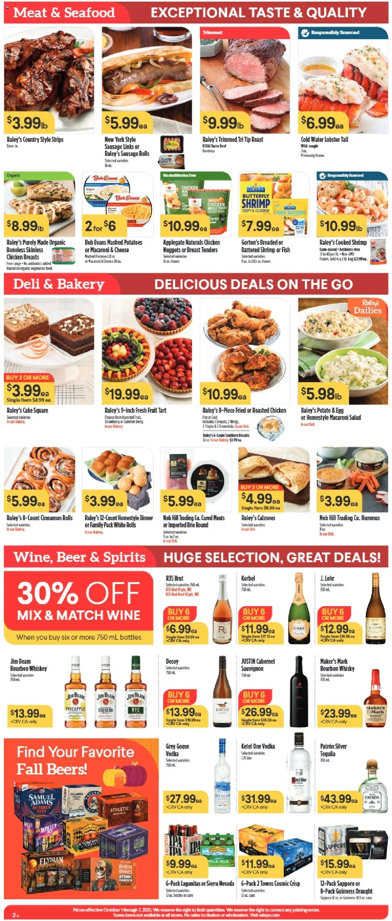 Raley's Weekly Ad - valid from 01.10.2025 | Page: 2 | Products: Bakery, Cheese, Salad, Water