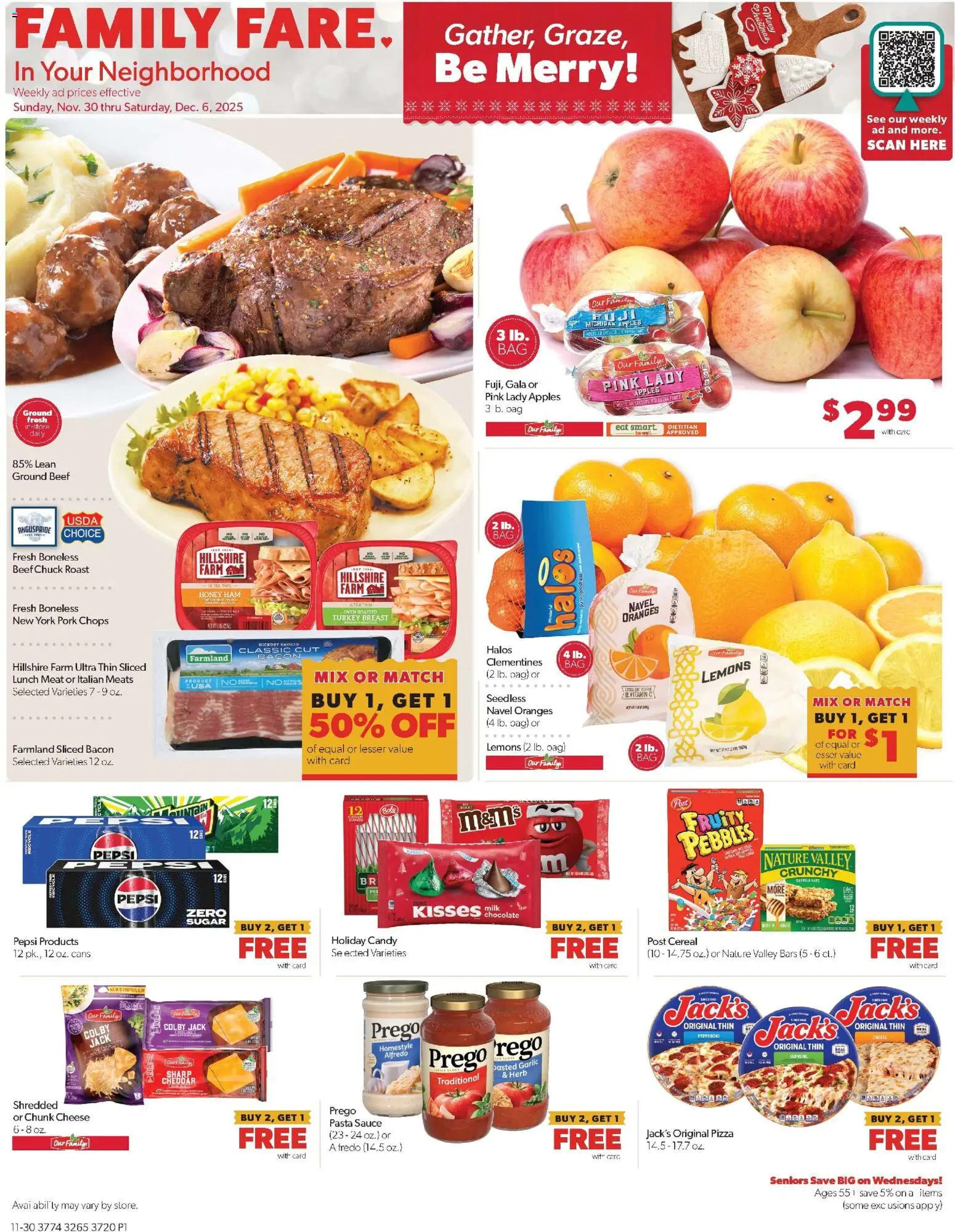 Family Fare Weekly Ad - NE - valid from 30.11.2025 | Page: 1 | Products: Cheese, Ham, Beef, Oven