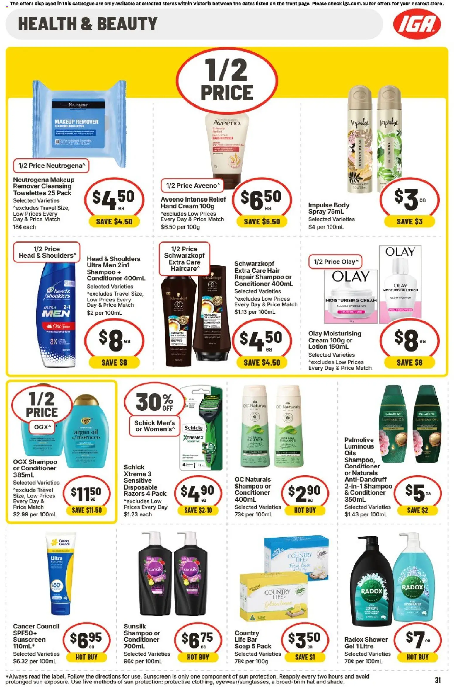 IGA catalogue - valid from 24.12.2025 | Page: 34 | Products: Shampoo, Hair conditioner, Hand cream, Sun protection