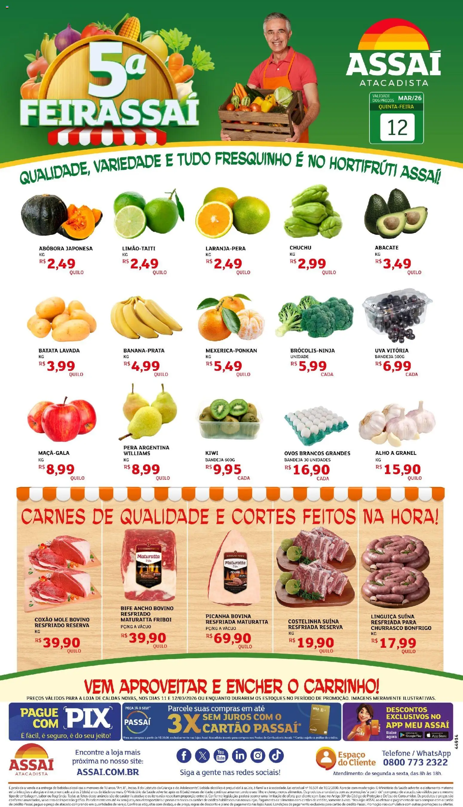 Assaí Atacadista Folheto - válido de 12.03.2026 | Página: 1 | Produtos: Chuchu, Ovos, Base, Bebida
