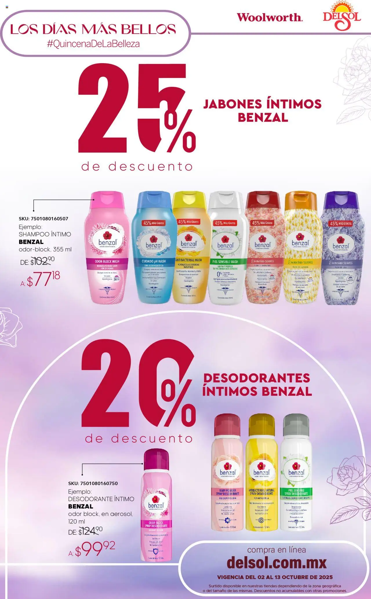 Nuevas ofertas de Del Sol y Woolworth válidas en toda la República Mexicana desde el 02.10.2025. ¡Encuentra las mejores ofertas en Del Sol y Woolworth - Catálogo Quincena de la Belleza Octubre! | Página: 28 | Productos: Desodorante, Durazno, Esencias, Fragancia