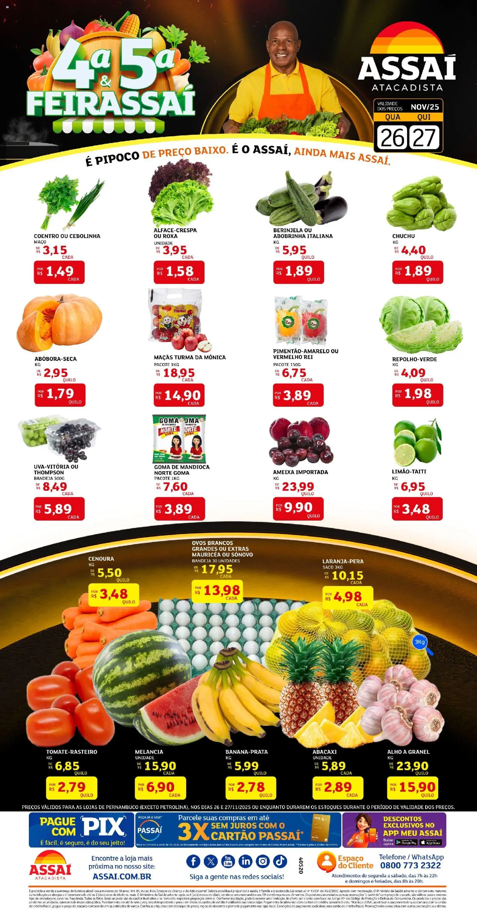 Assaí Atacadista Folheto - válido de 26.11.2025 | Página: 1 | Produtos: Abobrinha, Ovos, Telefone, Ameixa