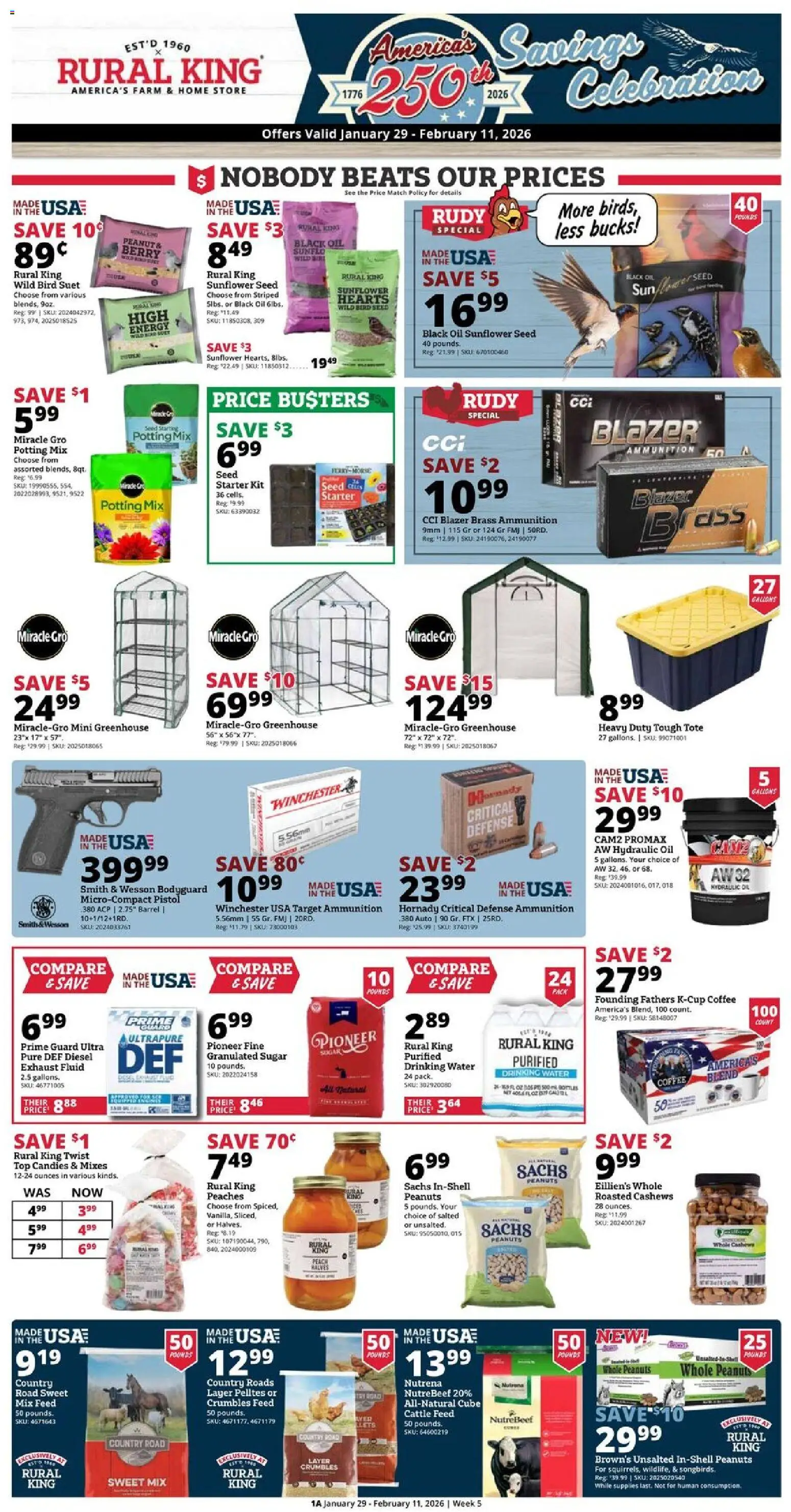 Rural King Weekly Ad - valid from 29.01.2026 | Page: 1 | Products: Peaches, Oil, Candies, Sugar