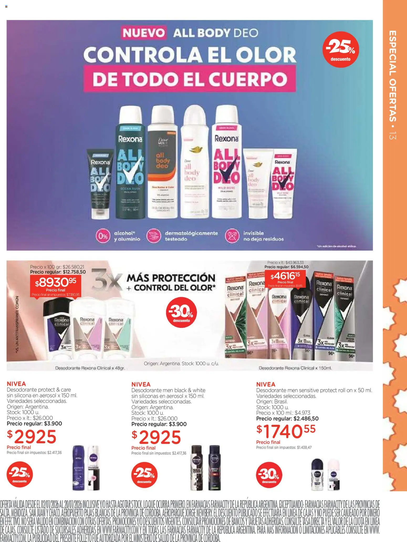 Farmacity catálogo │ válido desde el 02.01.2026 | Página: 13 | Productos: Body, Desodorante, Antitranspirante