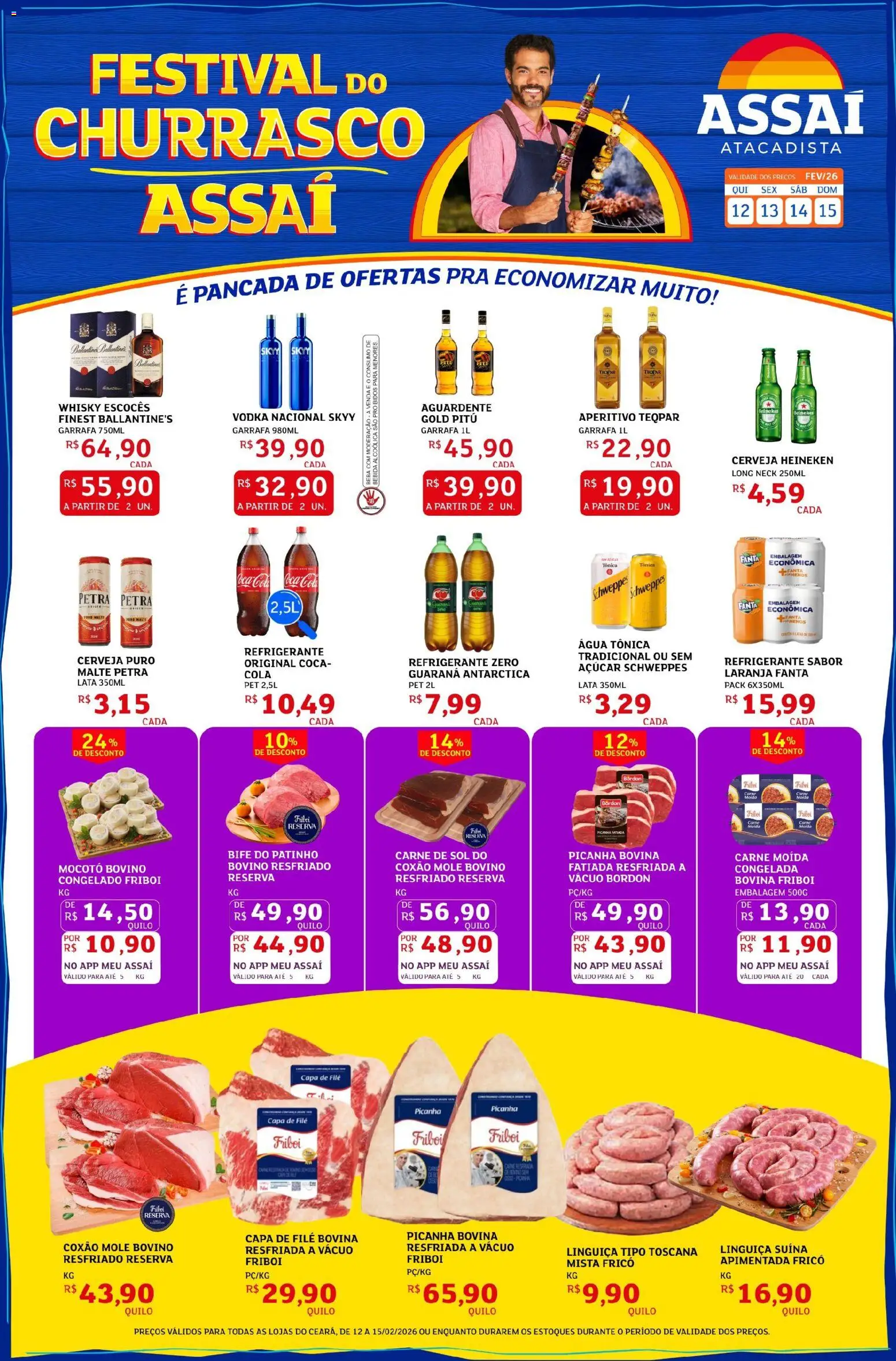 Assaí Atacadista Folheto - válido de 12.02.2026 | Página: 1 | Produtos: Guaraná, Fanta, Picanha, Cerveja