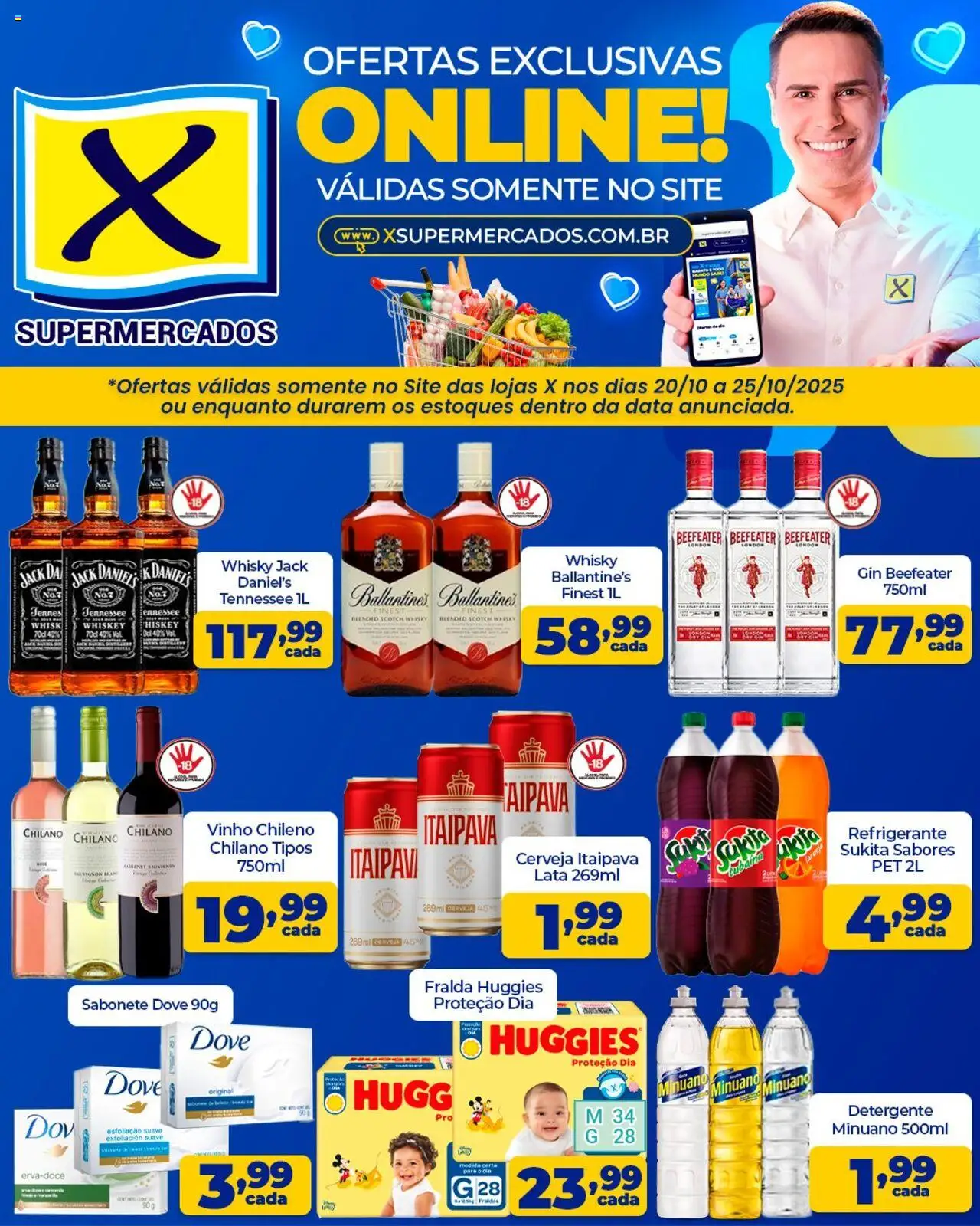 X Supermercados Folheto - válido de 20.10.2025 | Página: 1 | Produtos: Detergente, Gin, Sabonete, Refrigerante