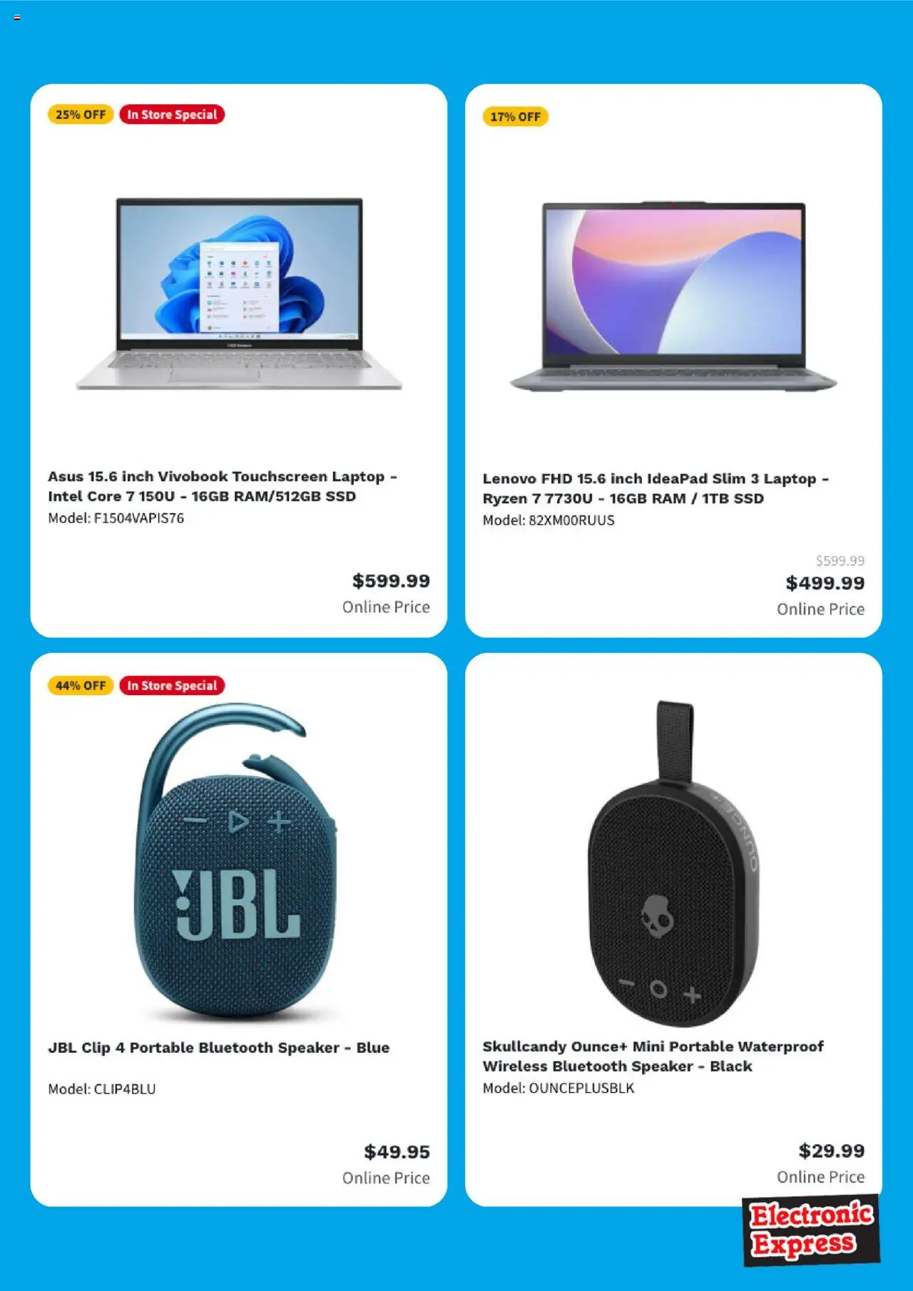 Electronic Express Weekly Ad - valid from 11.08.2025 | Page: 3 | Products: Clip, Speaker, Laptop, SSD