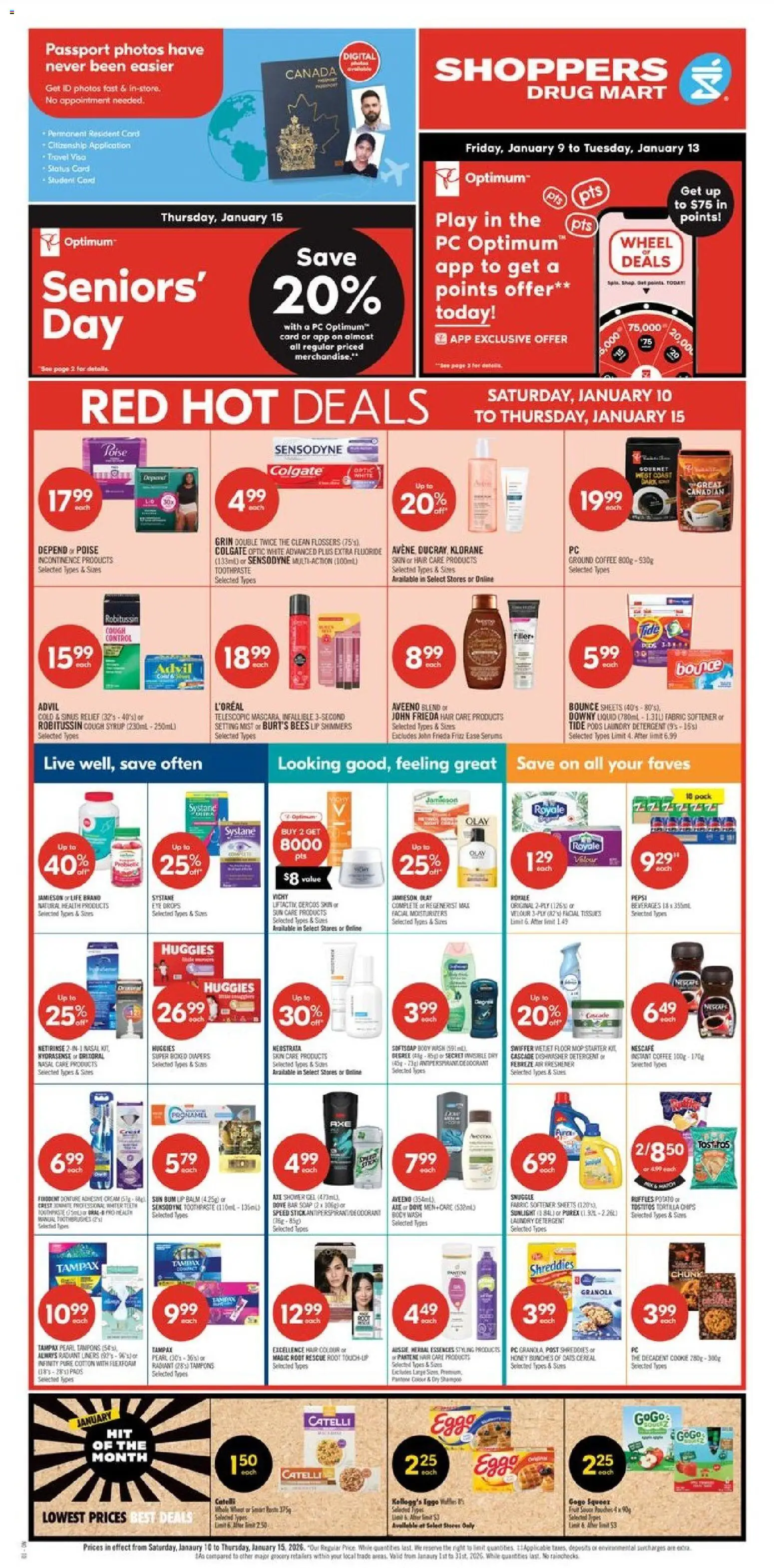 Shoppers flyer valid from 09.01.2026 | Page: 3 | Products: Chips, Body wash, Detergent, Shower