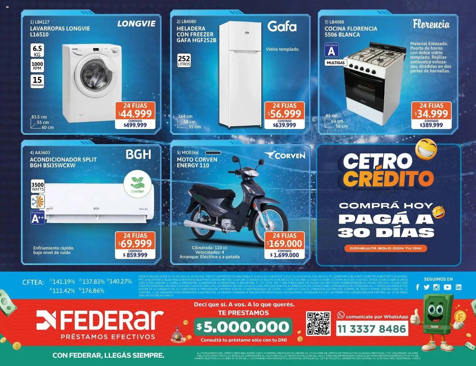 Cetrogar catálogo │ válido desde el 01.04.2026 | Página: 16 | Productos: Horno, Lavarropas, Heladera, Freezer