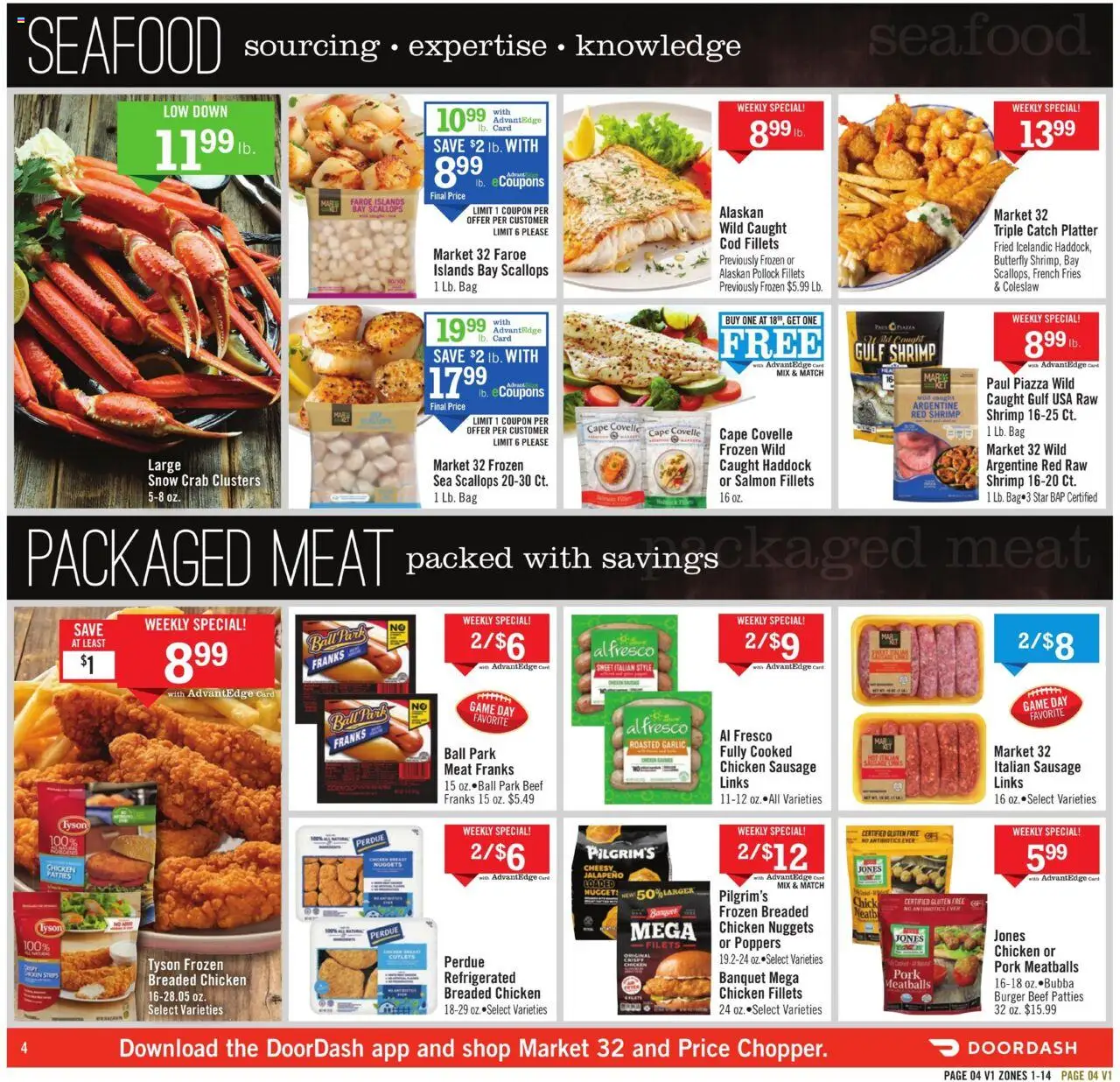 Price Chopper Weekly Ad - valid from 05.10.2025 | Page: 4 | Products: Pork, Beef, Seafood, Sausage
