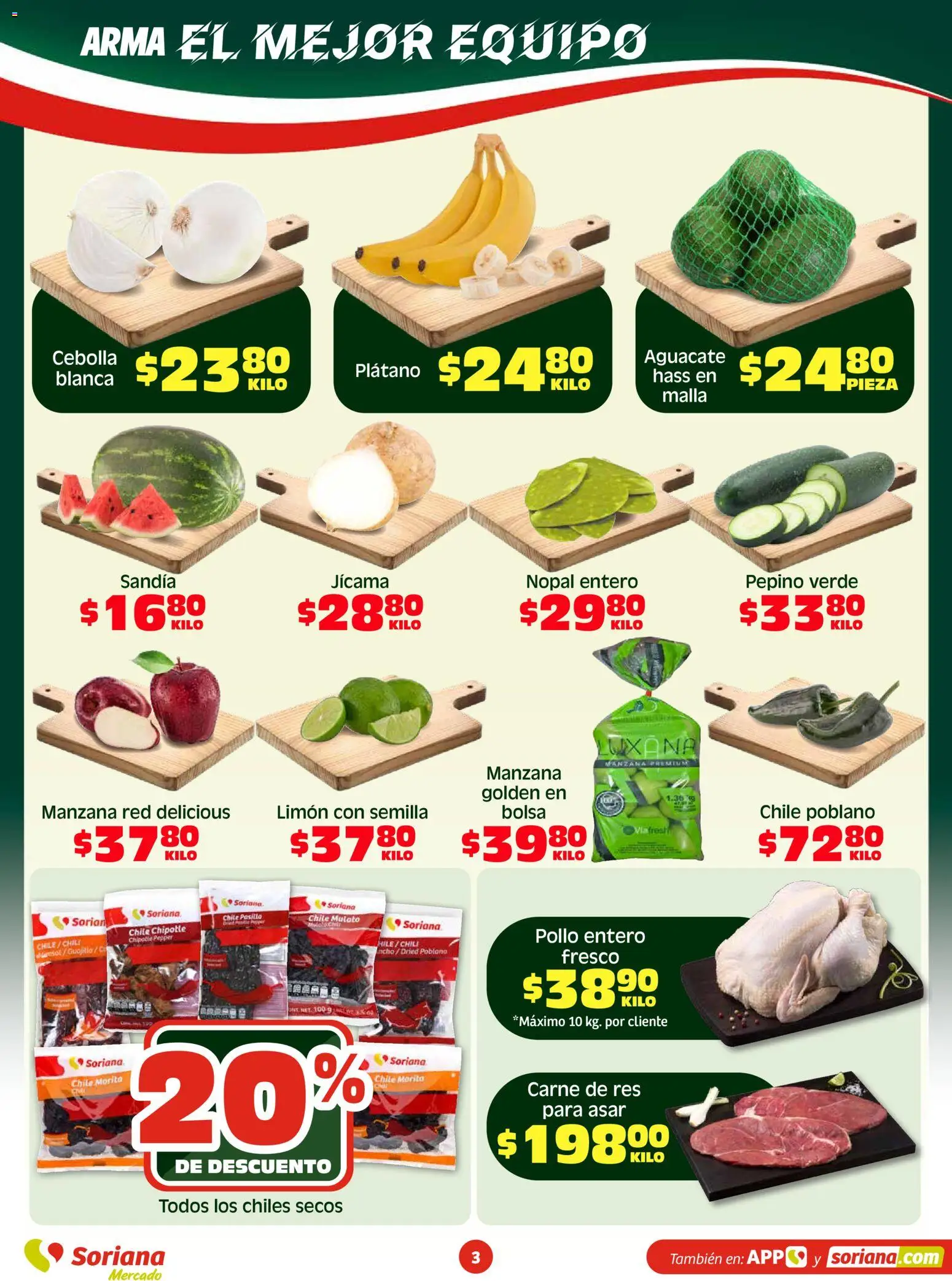 Nuevas ofertas de Soriana válidas en toda la República Mexicana desde el 03.04.2026. ¡Encuentra las mejores ofertas en Soriana Fin de Semana Mercado: Saltillo y Torreón! | Página: 3 | Productos: Manzana, Aguacate, Res, Malla