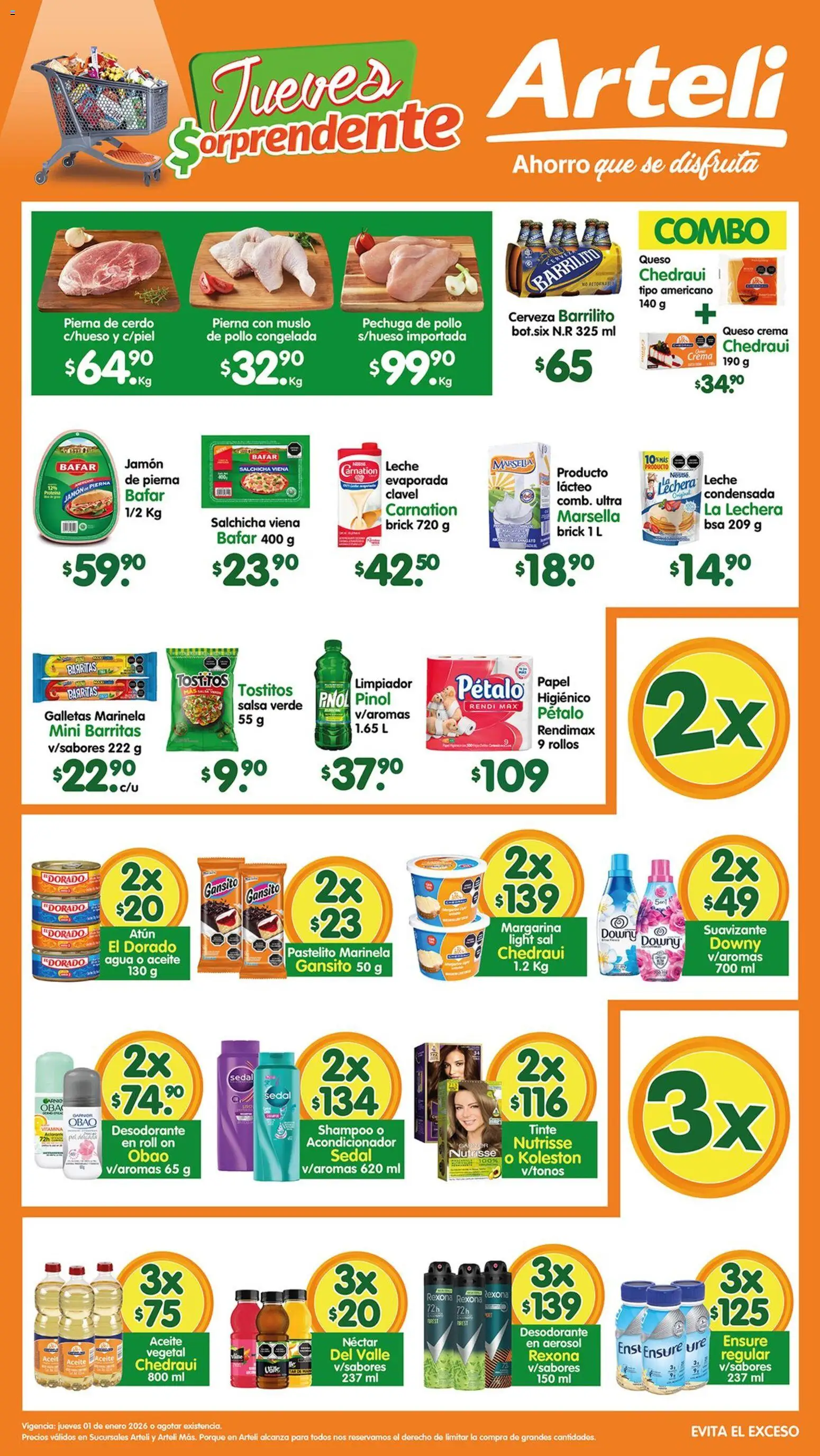 Nuevas ofertas de Arteli válidas en toda la República Mexicana desde el 01.01.2026. ¡Encuentra las mejores ofertas en Arteli folleto Valles! | Página: 1 | Productos: Agua, Queso, Cerdo, Galletas
