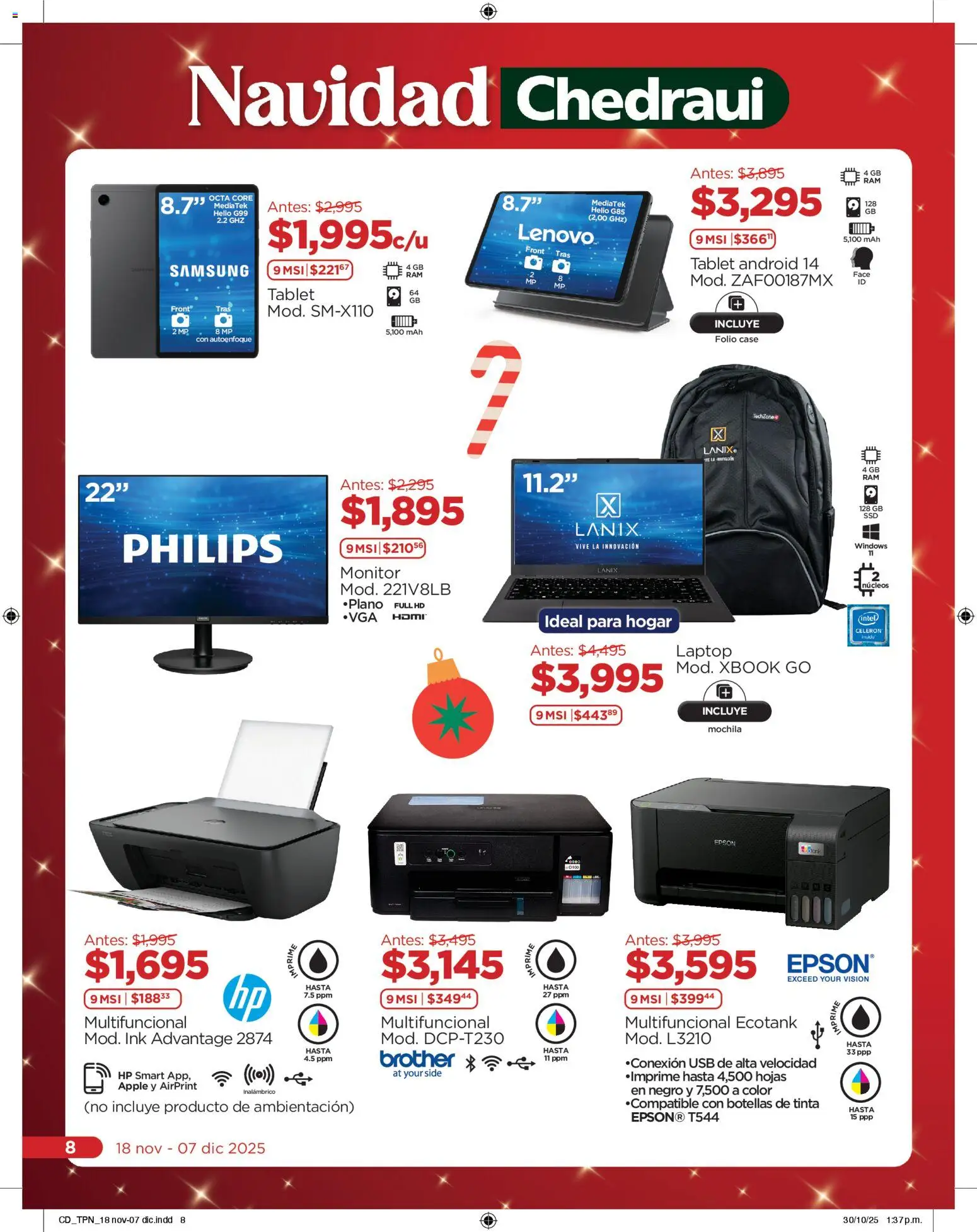Nuevas ofertas de Chedraui válidas en toda la República Mexicana desde el 18.11.2025. ¡Encuentra las mejores ofertas en Chedraui folleto Navidad! | Página: 8 | Productos: Usb, Pan, Tablet, Monitor