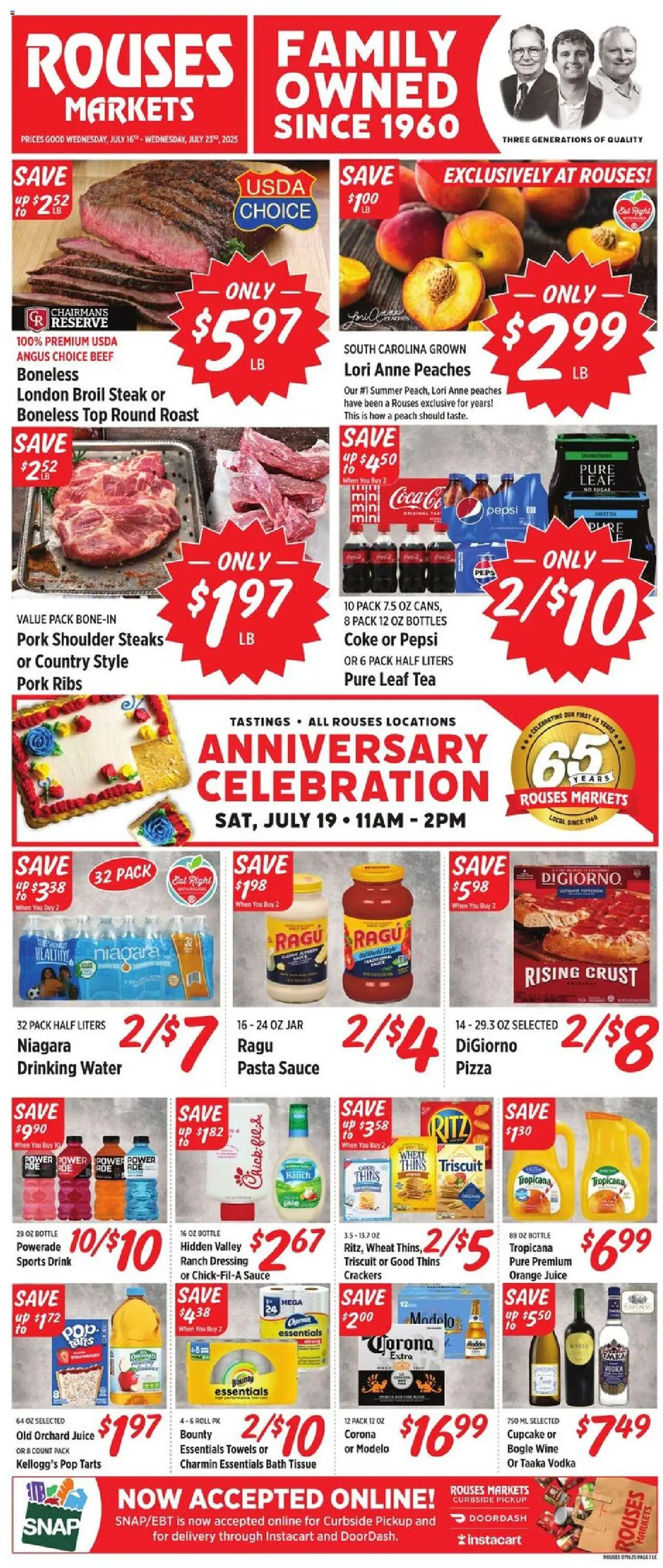 Rouses Weekly Ad - LA - valid from 16.07.2025 | Page: 1 | Products: Pizza, Juice, Wine, Cupcake