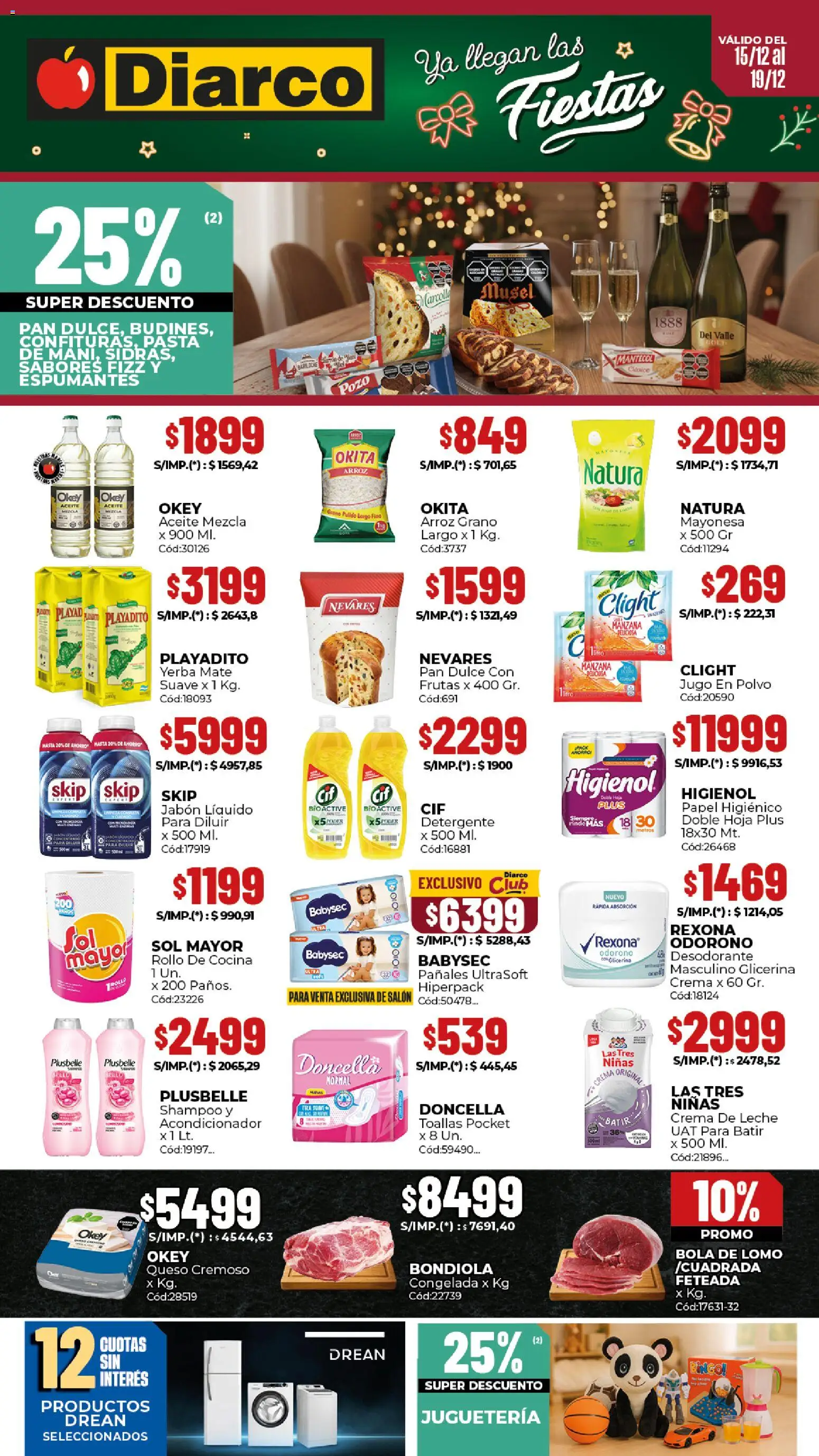 Diarco - Ofertas Interior │ válido desde el 15.12.2025 | Página: 1 | Productos: Toallas, Jabón líquido, Crema de leche, Desodorante