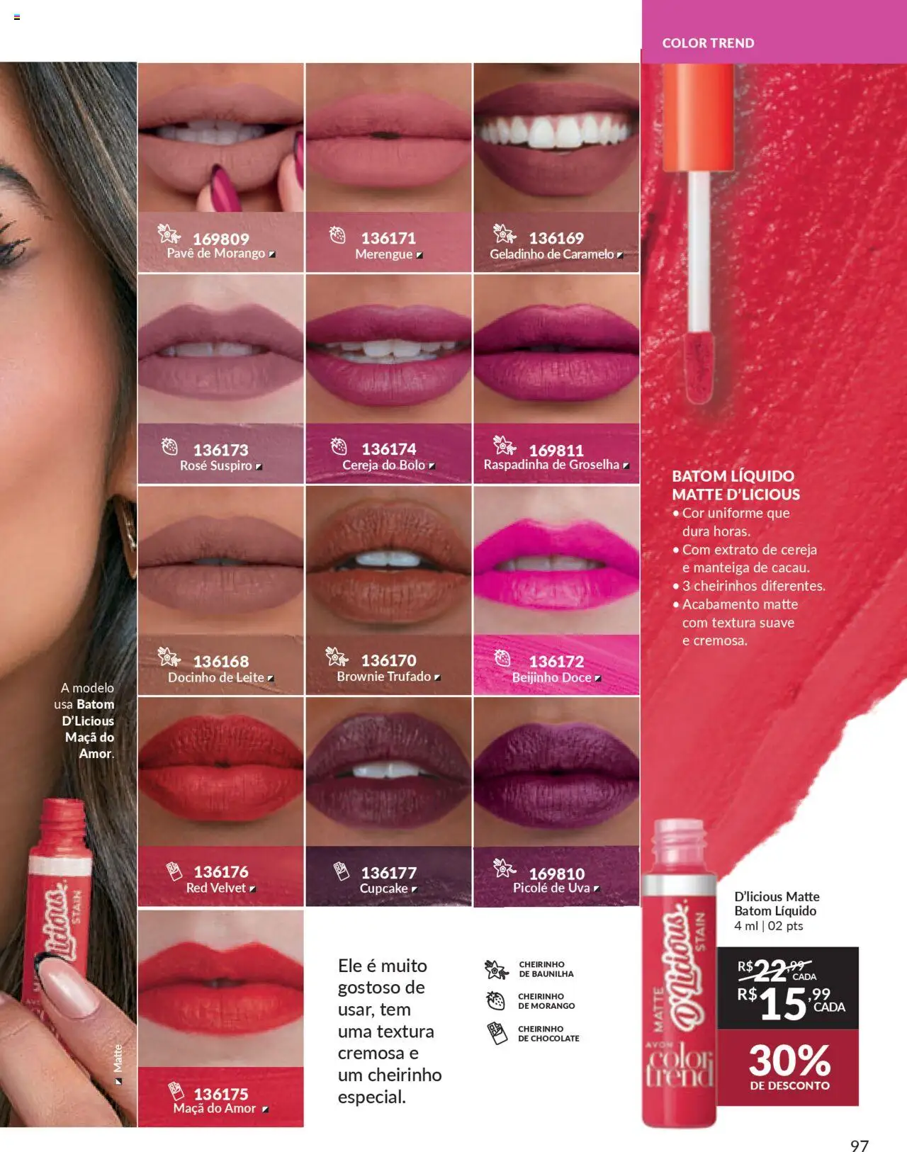 Avon Folheto - válido de 27.09.2025 | Página: 97 | Produtos: Cereja, Leite, Chocolate, Bolo