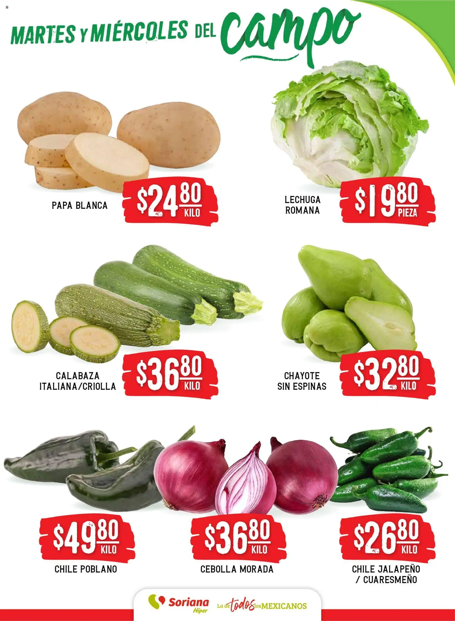 Nuevas ofertas de Soriana válidas en toda la República Mexicana desde el 18.11.2025. ¡Encuentra las mejores ofertas en Soriana - Martes y Miércoles del Campo Híper: Ver, Tab, Chis, Camp, Yuc y Q. Roo! | Página: 3 | Productos: Cebolla, Papa, Lechuga