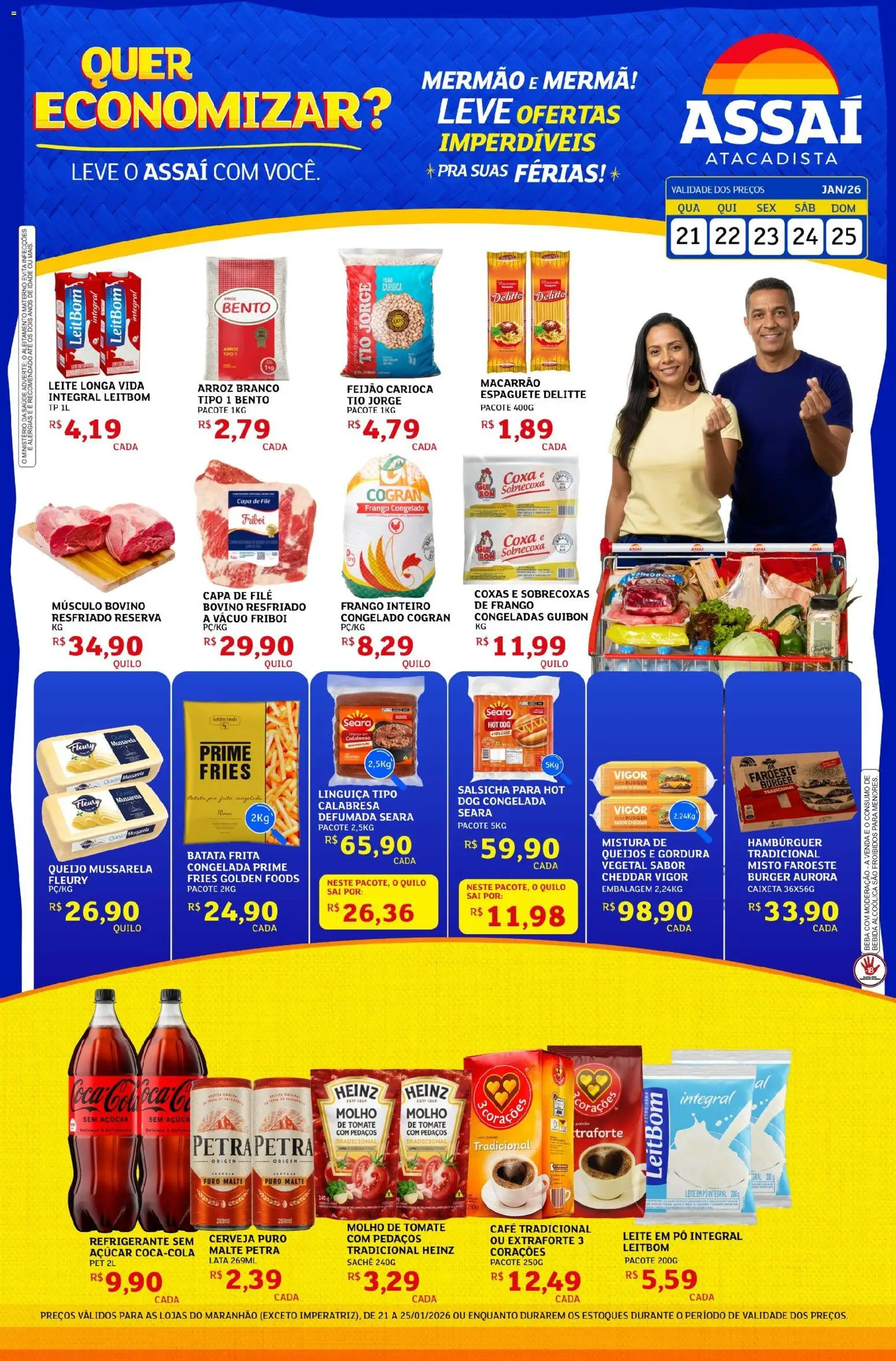 Assaí Atacadista Folheto - válido de 21.01.2026 | Página: 1 | Produtos: Molho de tomate, Leite, Queijo, Cheddar