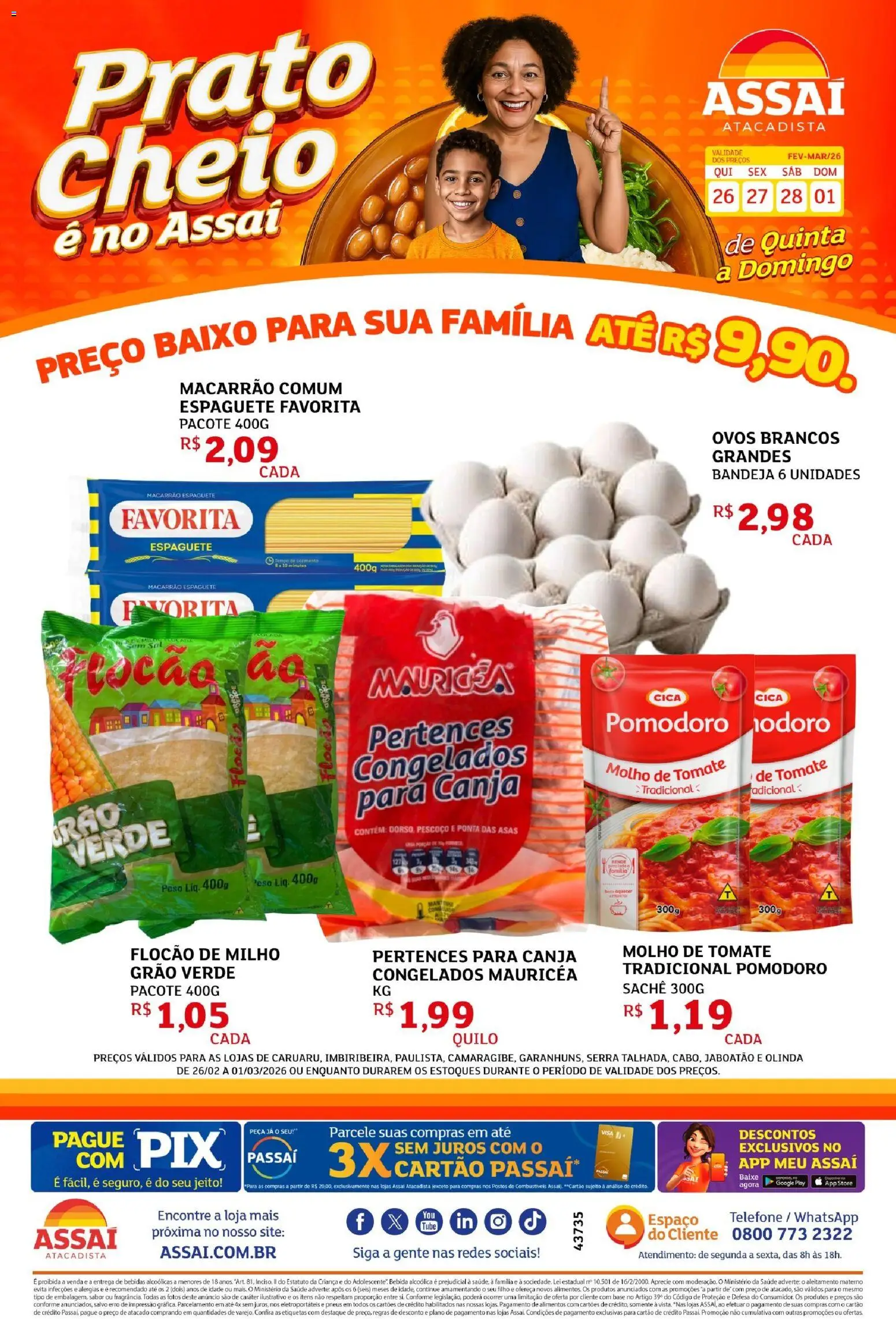 Assaí Atacadista Folheto - válido de 26.02.2026 | Página: 1 | Produtos: Base, Macarrão, Bandeja, Sal