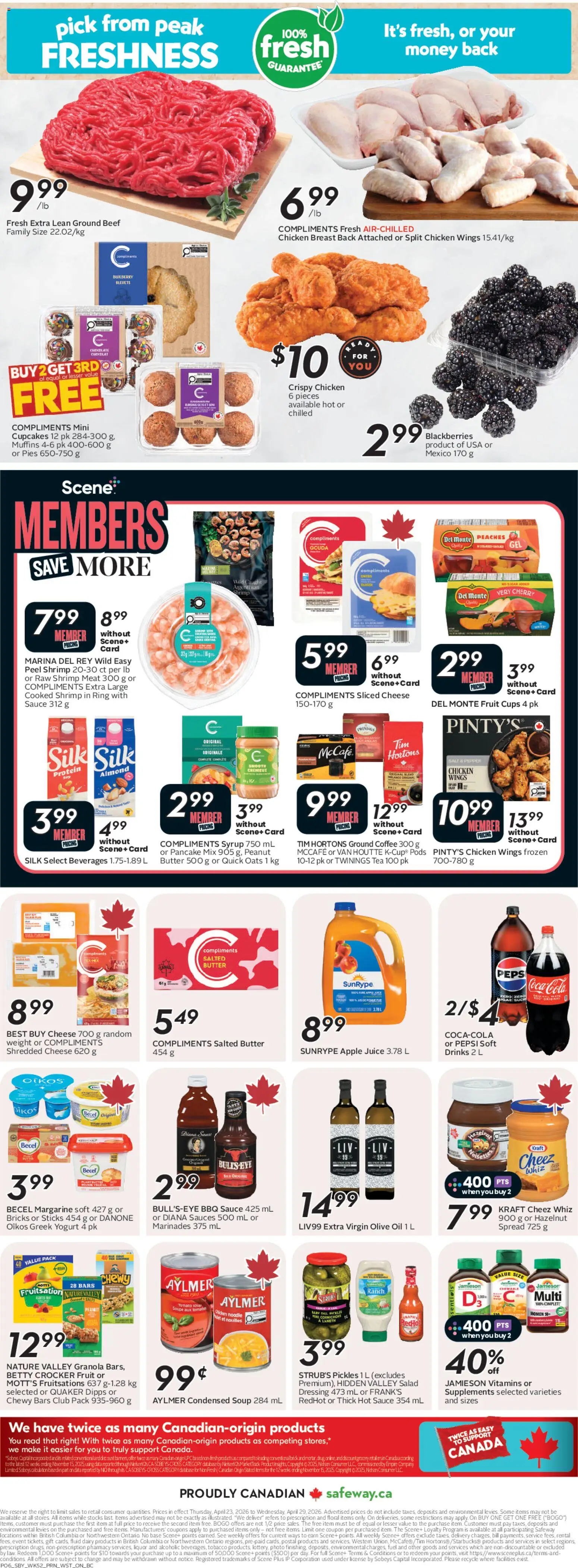 Safeway flyer valid from 23.04.2026 | Page: 4 | Products: Beef, Coffee, Juice, Chicken