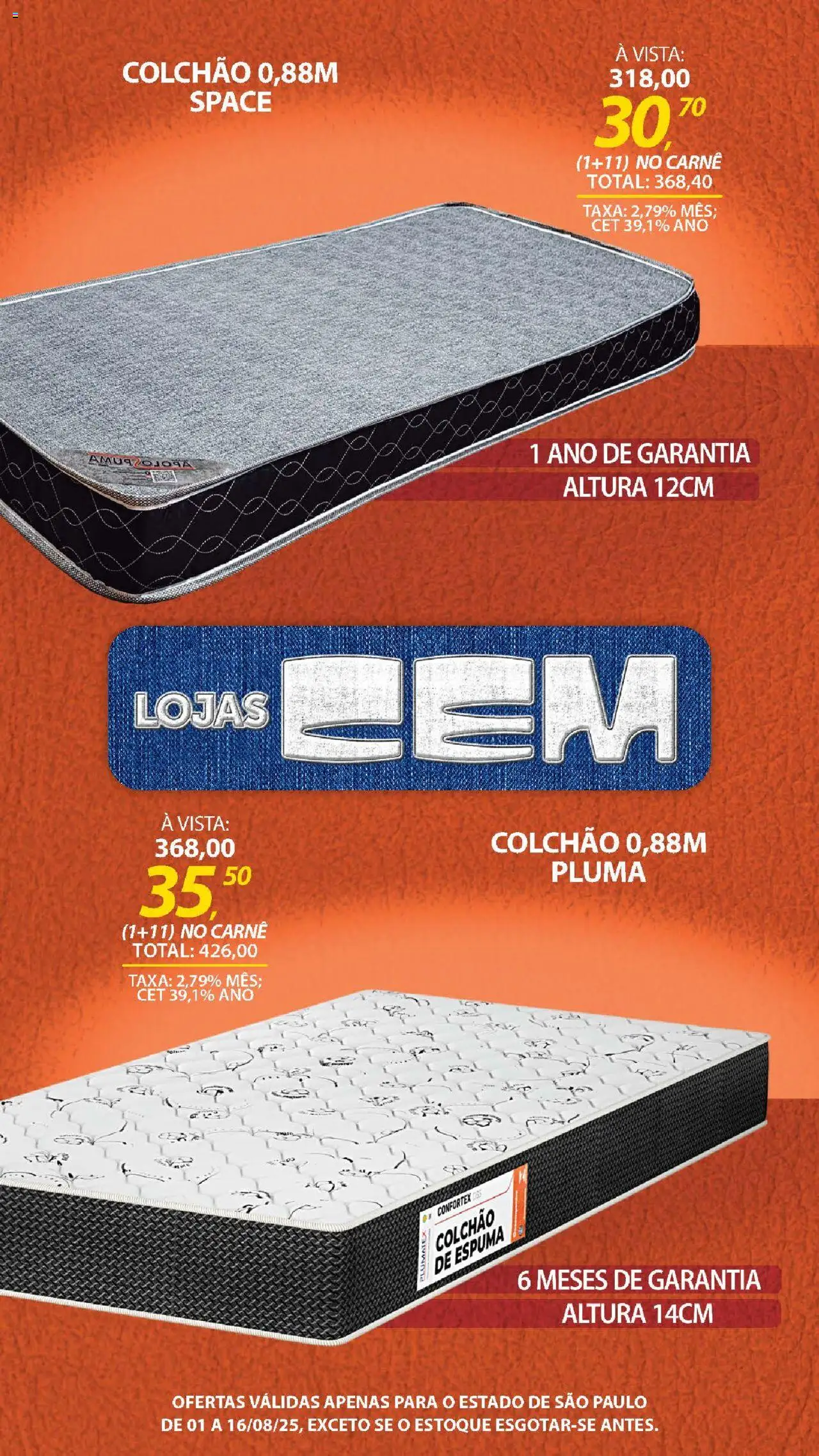 Lojas Cem Folheto - válido de 01.08.2025 | Página: 93 | Produtos: Colchão, Carne