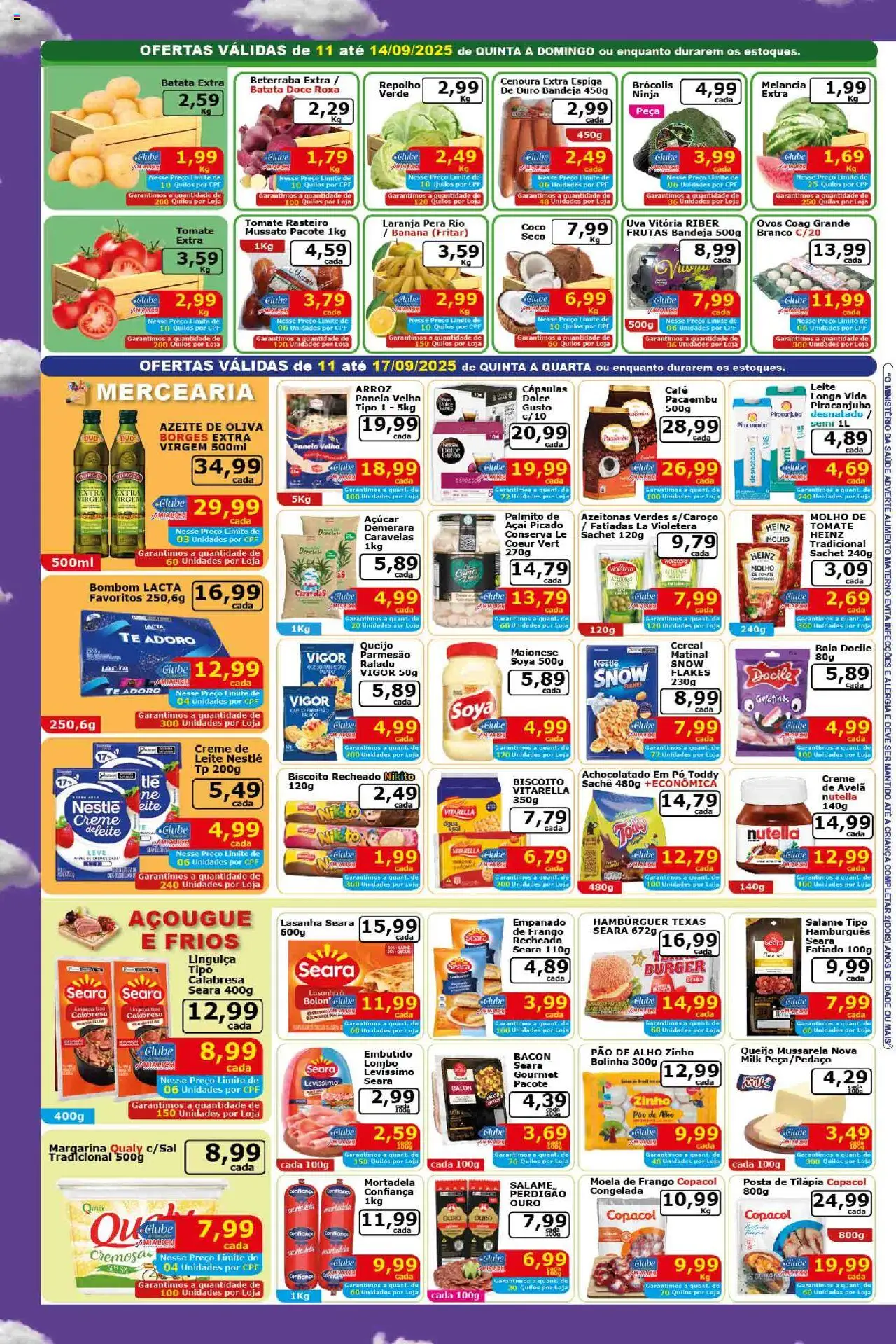 Mialich Supermercados Folheto - válido de 11.09.2025 | Página: 2 | Produtos: Pera, Repolho, Ovos, Parmesão