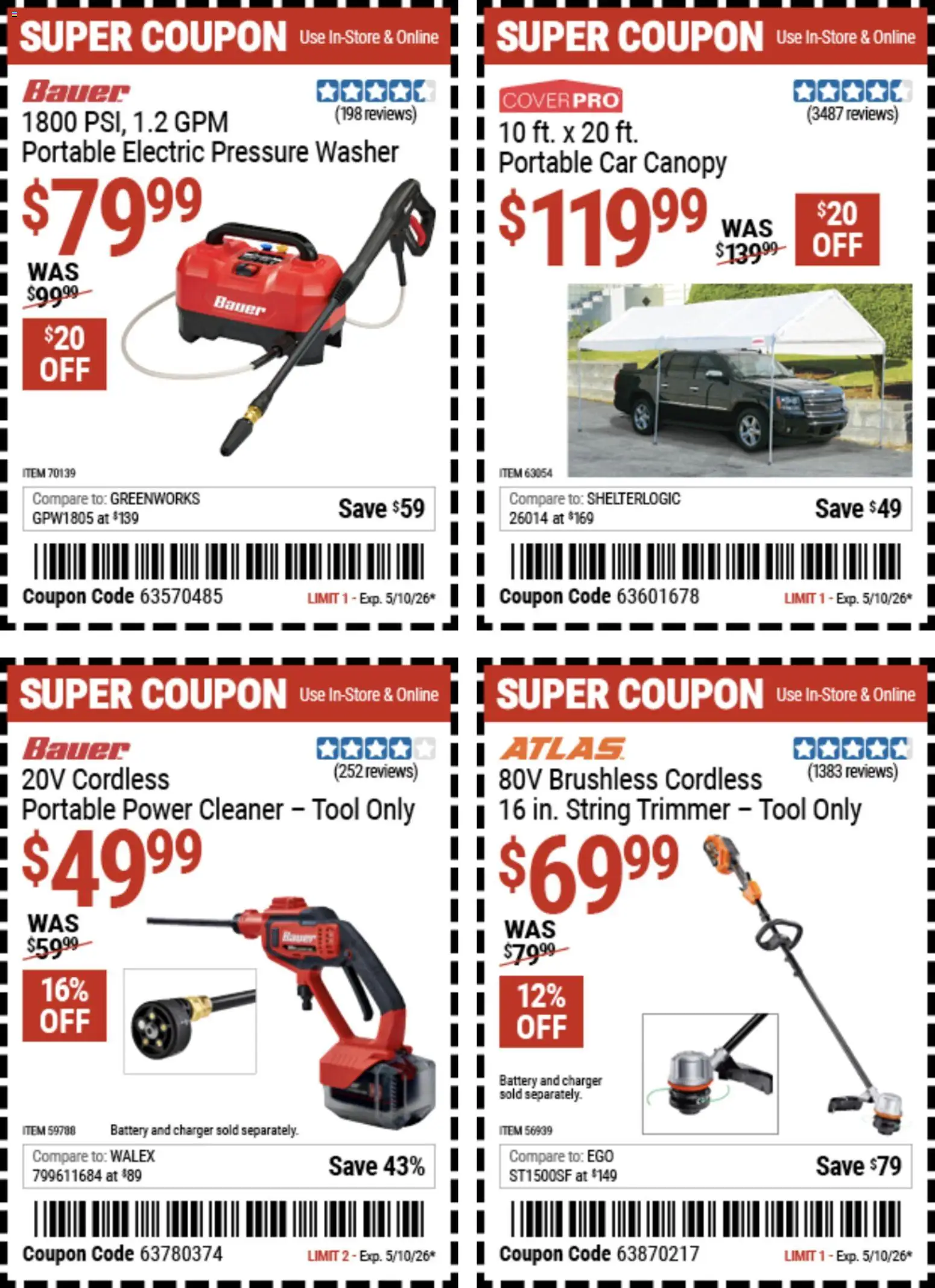 Harbor Freight Weekly Ad - valid from 27.04.2026 | Page: 16 | Products: Trimmer, Battery, Washer, Charger