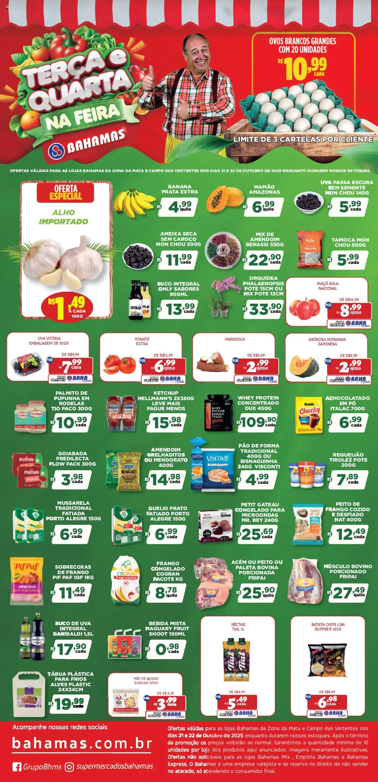 Bahamas Supermercados Folheto - válido de 21.10.2025 | Página: 1 | Produtos: Bebida, Mamão, Tábua, Mussarela