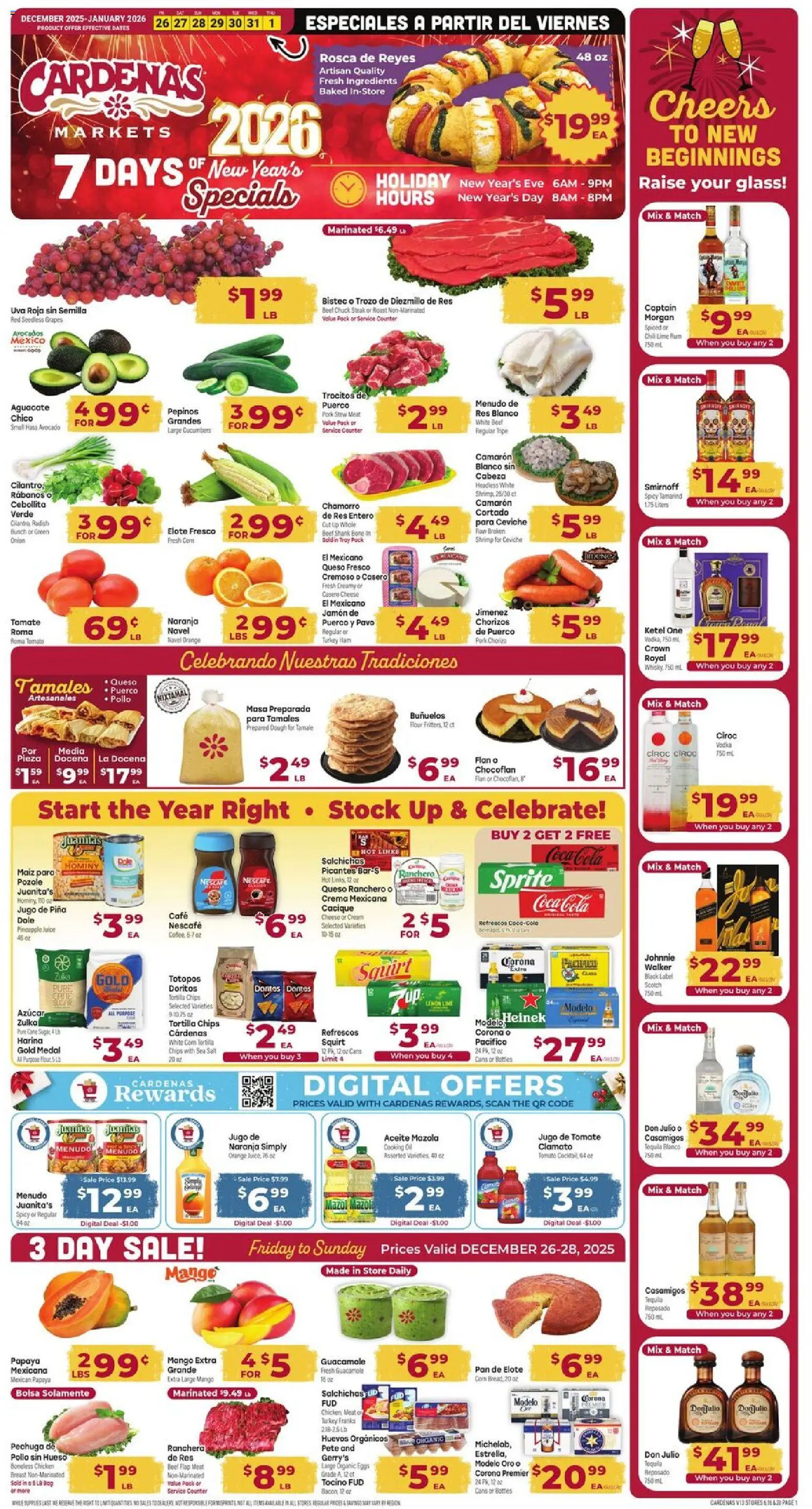 Cardenas Weekly Ad - CA - valid from 26.12.2025 | Page: 1 | Products: Cucumbers, Vodka, Avocado, Onion