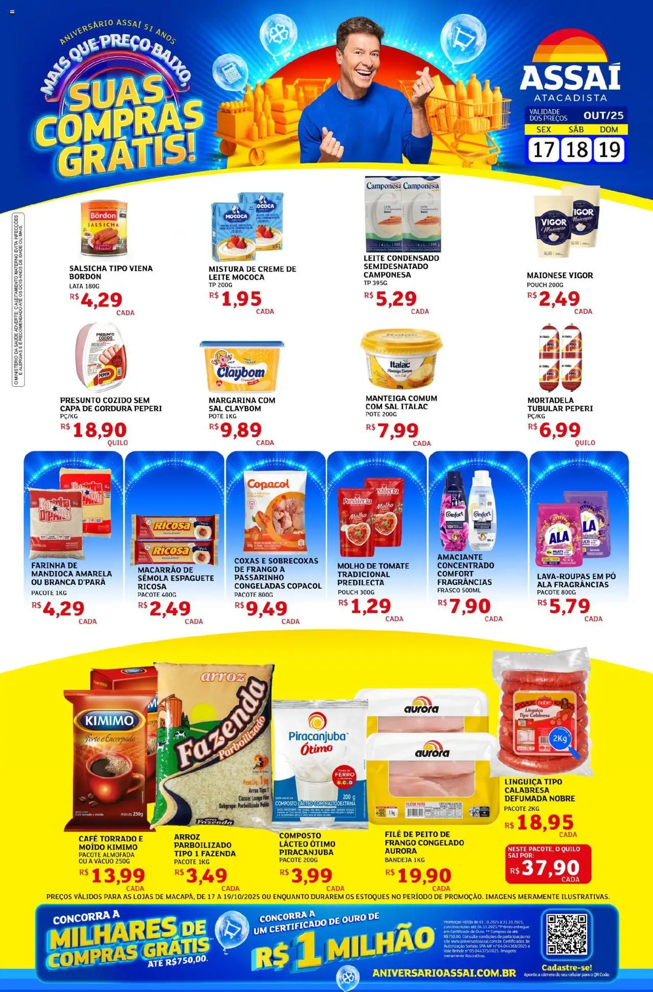 Assaí Atacadista Folheto - válido de 18.10.2025 | Página: 1 | Produtos: Salsicha, Presunto, Bandeja, Frango
