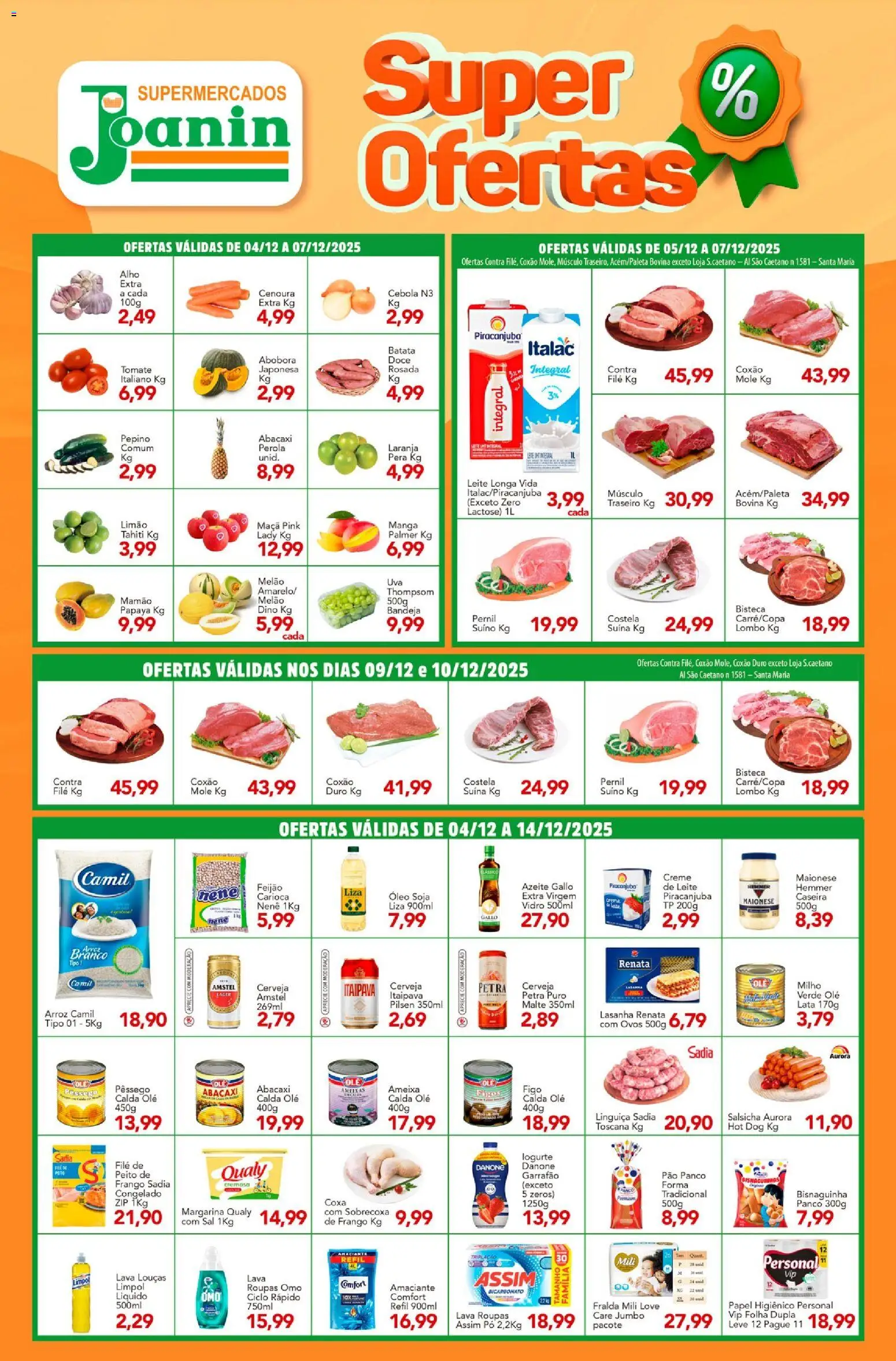 Supermercados Joanin Folheto - válido de 04.12.2025 | Página: 1 | Produtos: Pernil, Ovos, Roupas, Azeite