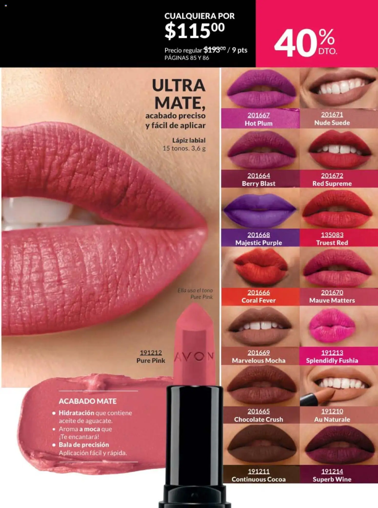 Nuevas ofertas de AVON válidas en toda la República Mexicana desde el 10.01.2026. ¡Encuentra las mejores ofertas en AVON campaña 2 2026! | Página: 81 | Productos: Aceite, Chocolate, Mate, Lápiz labial